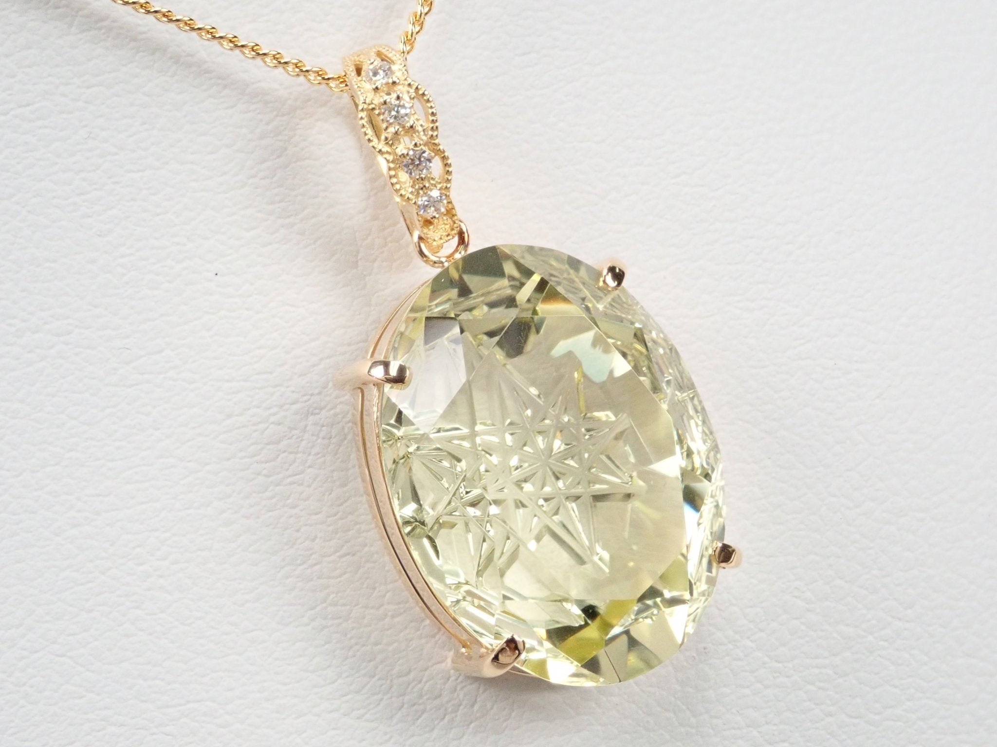 K18レモンクォーツ16.465ct・ダイヤモンドペンダント(甲州貴石切子) - KARATZ STORE|カラッツSTORE