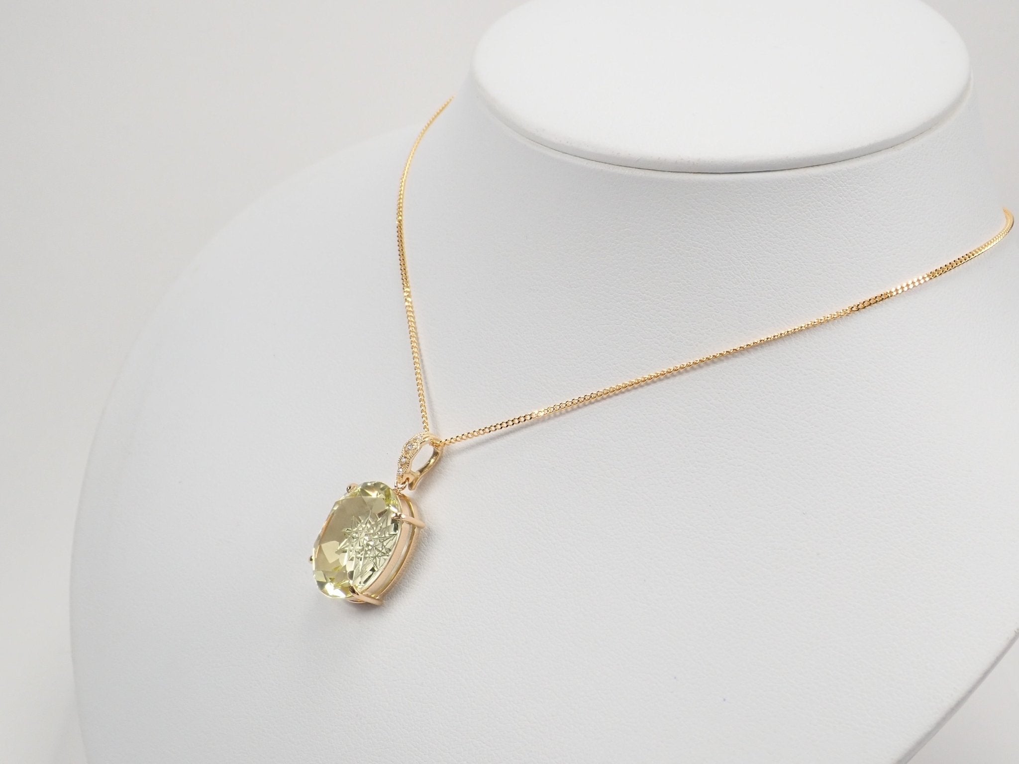 K18レモンクォーツ16.465ct・ダイヤモンドペンダント(甲州貴石切子) - KARATZ STORE|カラッツSTORE