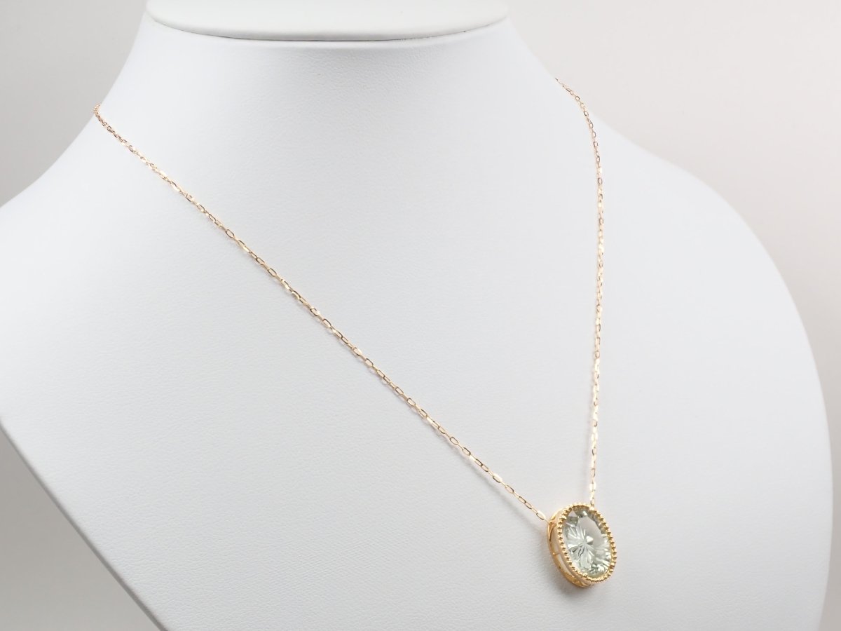 【甲州貴石切子】K18グリーンクォーツ4.592ct ペンダント(2wayタイプ) - カラッツSTORE