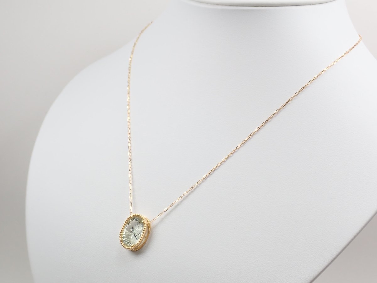 【甲州貴石切子】K18グリーンクォーツ4.592ct ペンダント(2wayタイプ) - カラッツSTORE
