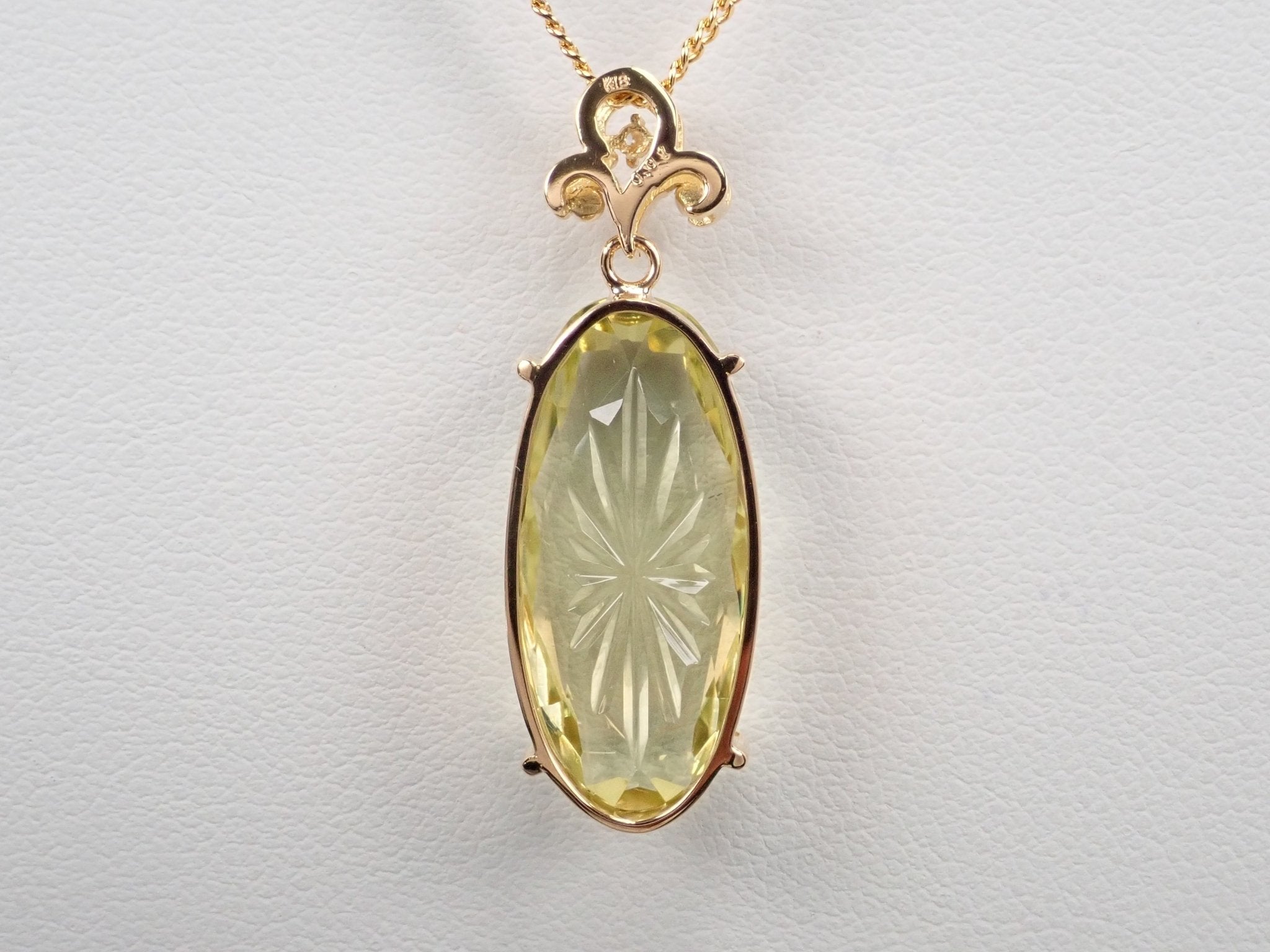 K18レモンクォーツ9.791ct ・ダイヤモンドペンダント(甲州貴石切子) - KARATZ STORE|カラッツSTORE