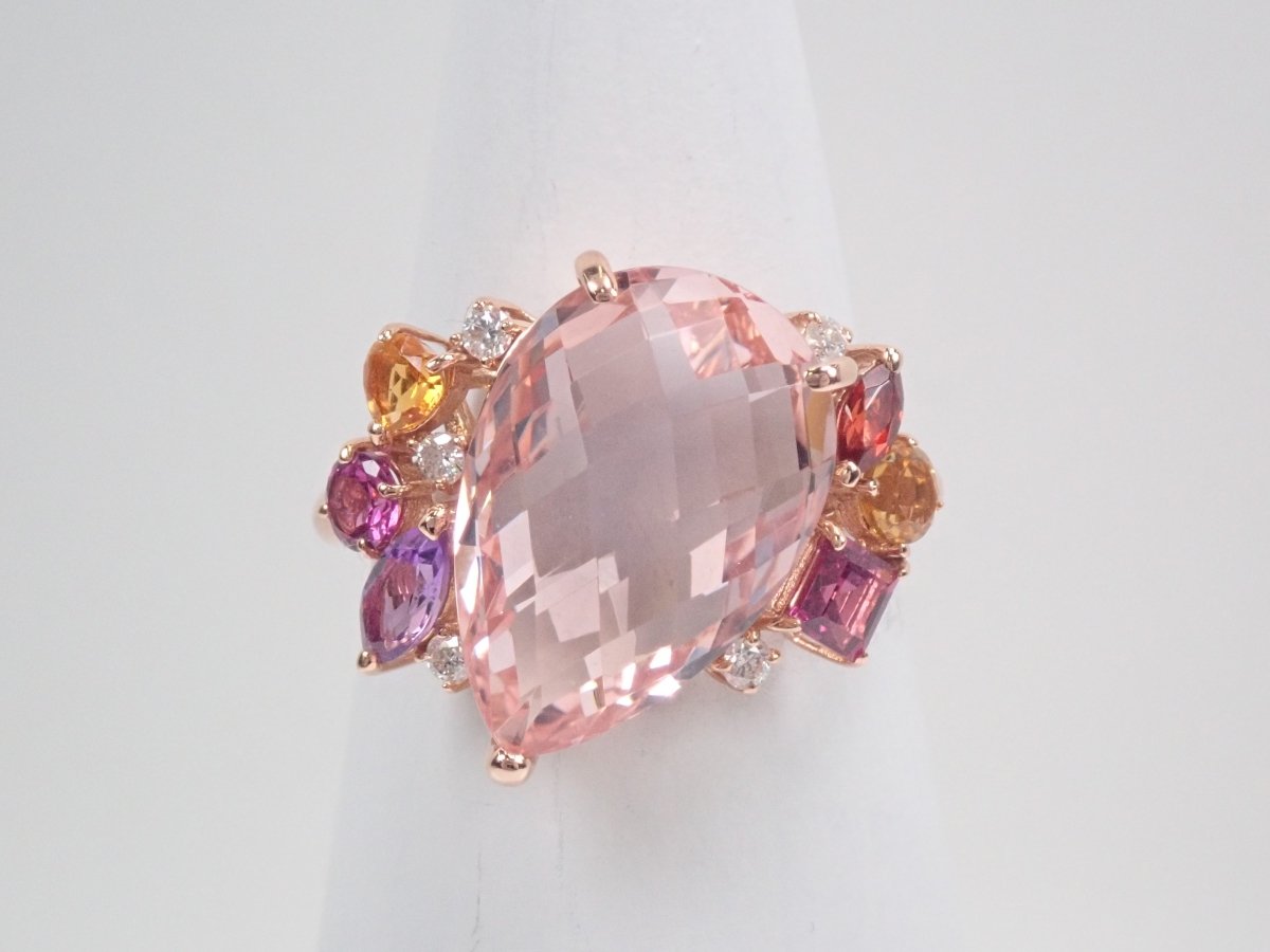 カラフリ】K18PGモルガナイト6.84ct・ダイヤモンドリング