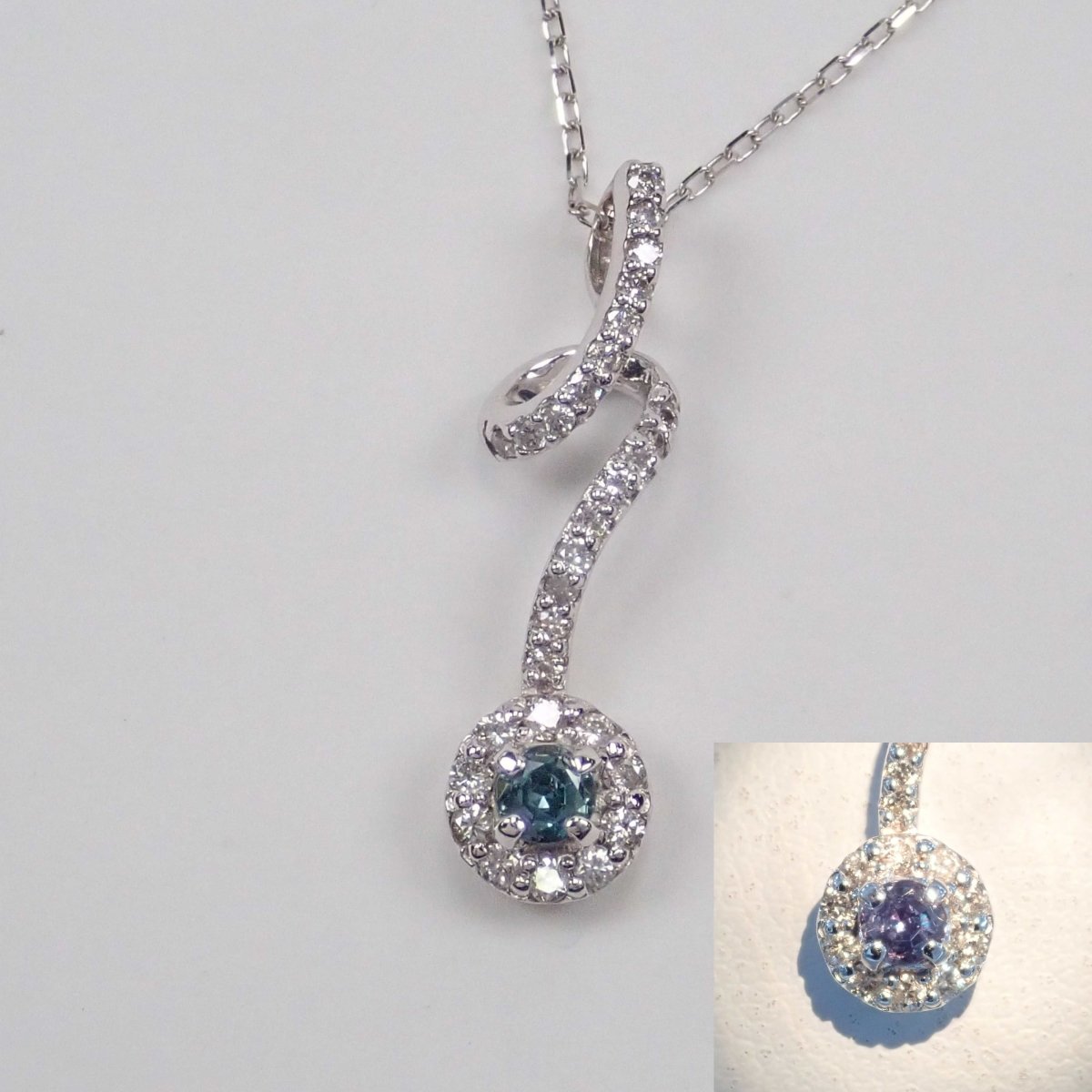 K18WGアレキサンドライト0.15ct ペンダント（ネックレス）