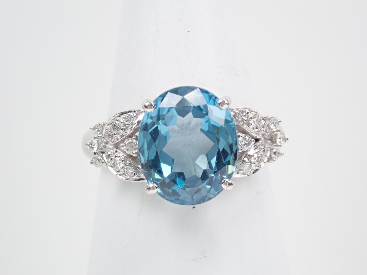 Pt900 ブルートパーズ4.15ct 負う ダイヤモンド0.07ct リング #9 