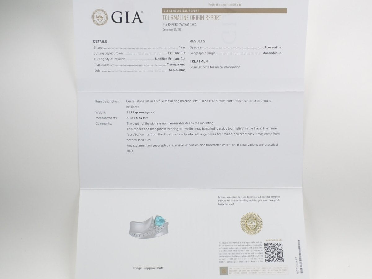 【カラフリ】Pt900モザンビーク産パライバトルマリン0.63ct リング GIA付 - カラッツSTORE