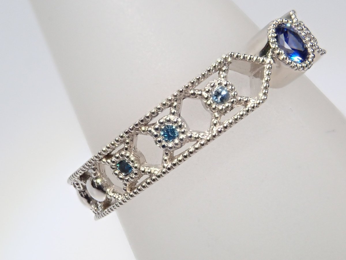 Pt950ベニトアイト0.10ct・アクアマリン・ブルーダイヤモンドリング - カラッツSTORE