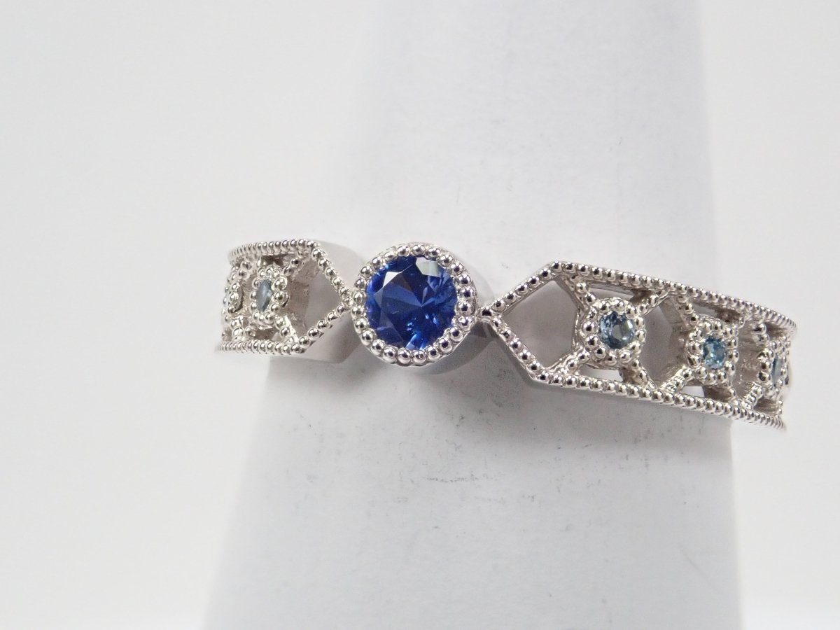 Pt950ベニトアイト0.10ct・アクアマリン・ブルーダイヤモンドリング - カラッツSTORE