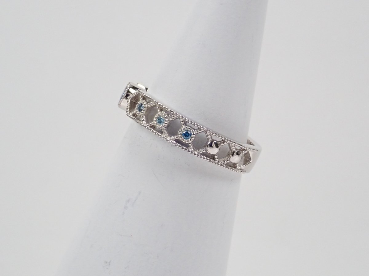 Pt950ベニトアイト0.10ct・アクアマリン・ブルーダイヤモンドリング - カラッツSTORE