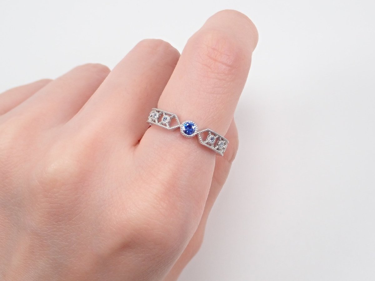 Pt950ベニトアイト0.10ct・アクアマリン・ブルーダイヤモンドリング - カラッツSTORE