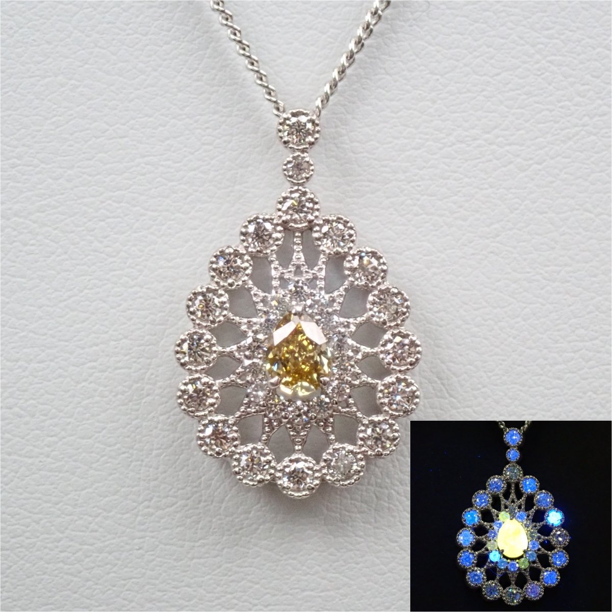 Pt950イエローダイヤモンド0.312ct・ダイヤモンド0.51ct ペンダント 