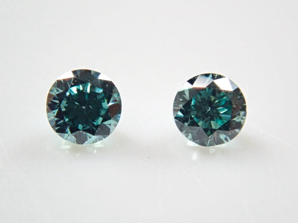 [限量 2 顆寶石/轉售] 海綠鑽石（處理）（2 毫米，圓形切割，相當於 SI 級）1 顆裸鑽