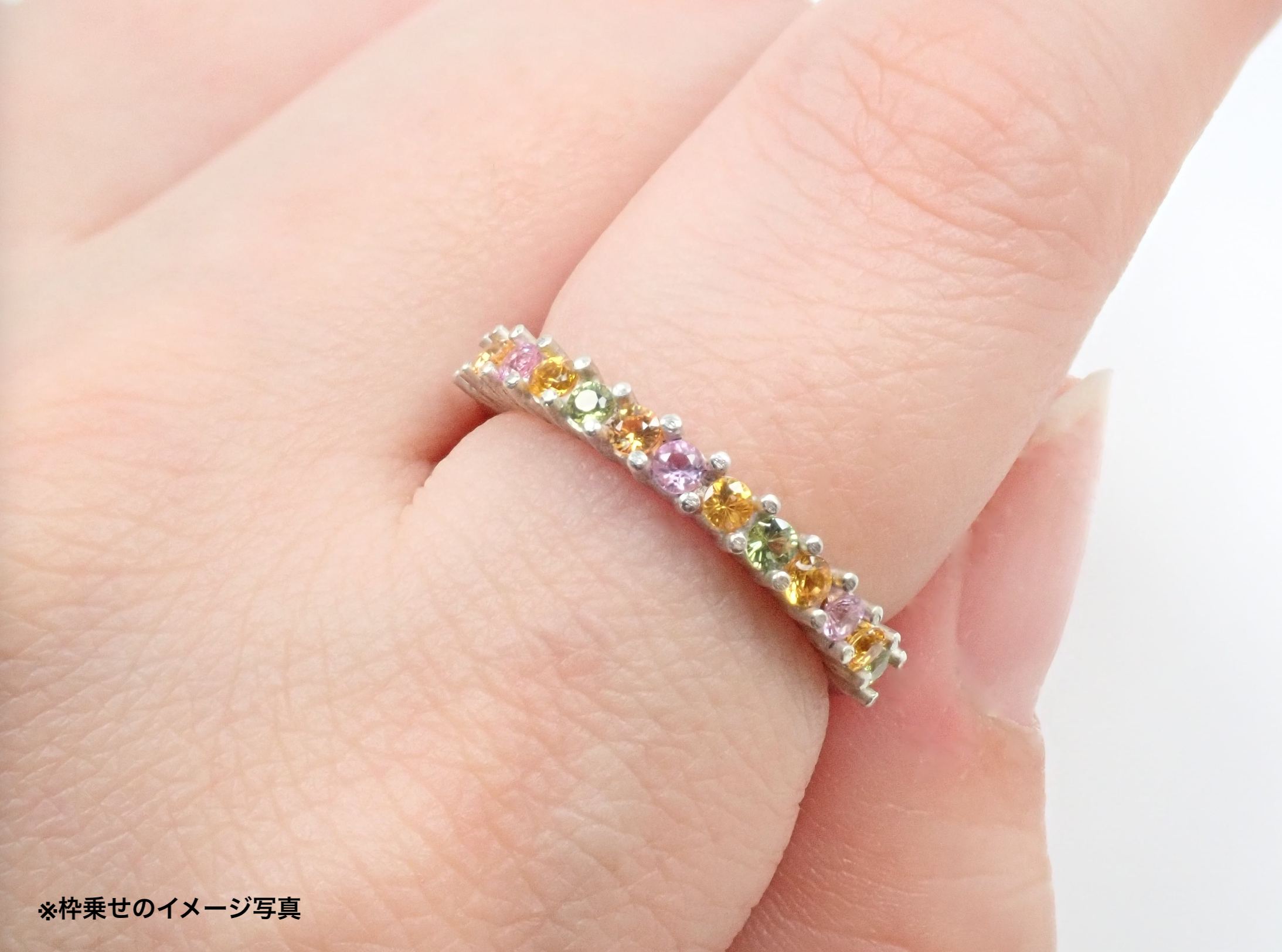 Spring-colored gemstone 13-stone set (Madagascar fancy color sapphire) and half eternity ring set (2.0mm)