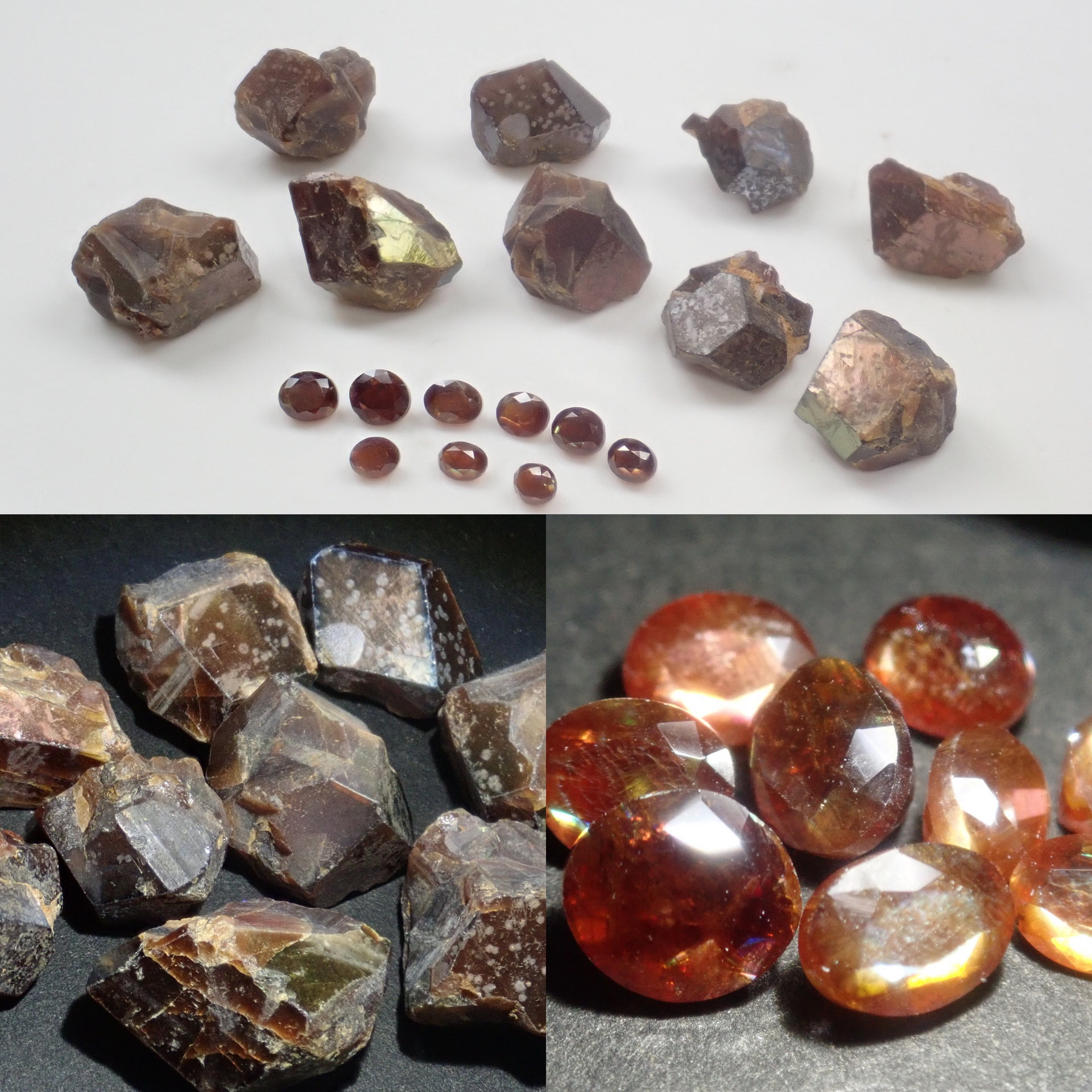 奈良県天川村産レインボーガーネット原石＋ルース2石セット