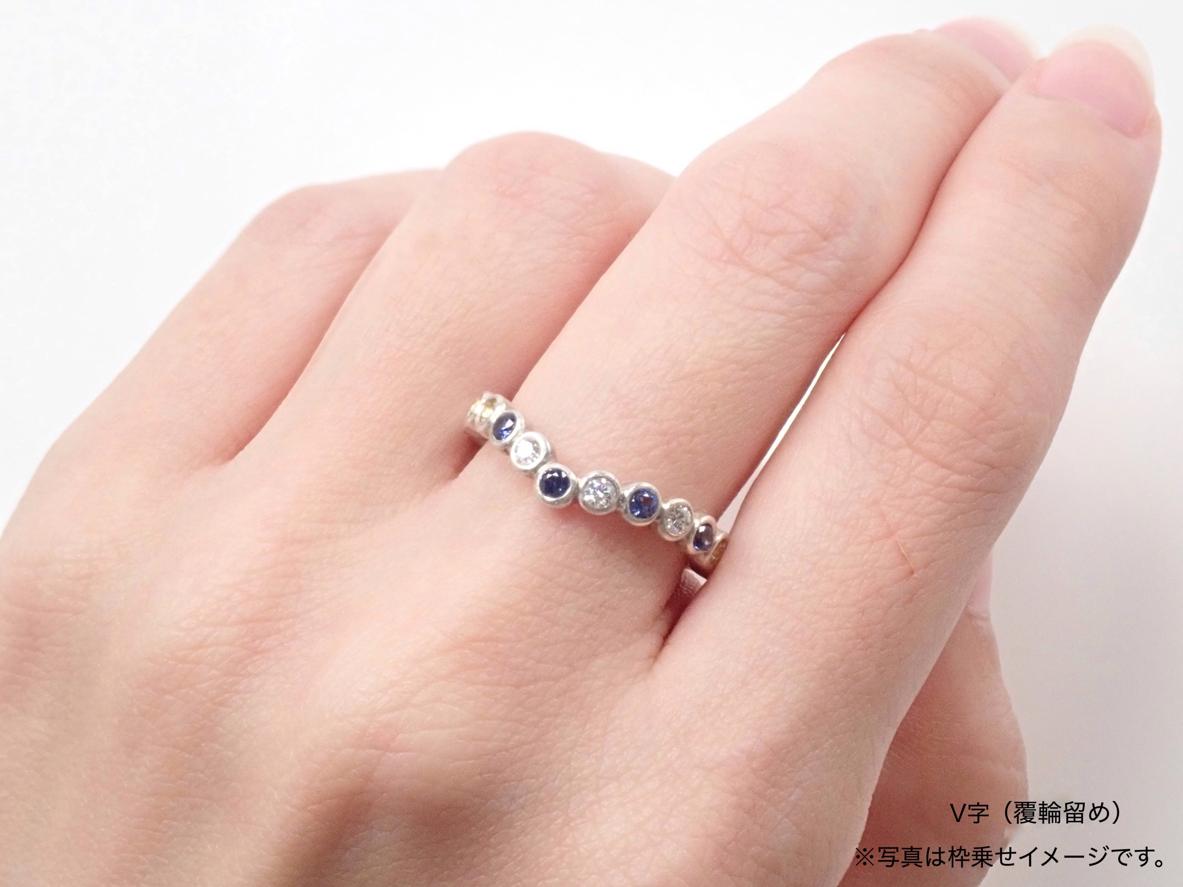 [On sale from 10/4 at 10pm] {Top Quality} Benitoite 7 stones and Diamond 6 stones (H&amp;C) Half Eternity Ring Set (2.0mm)