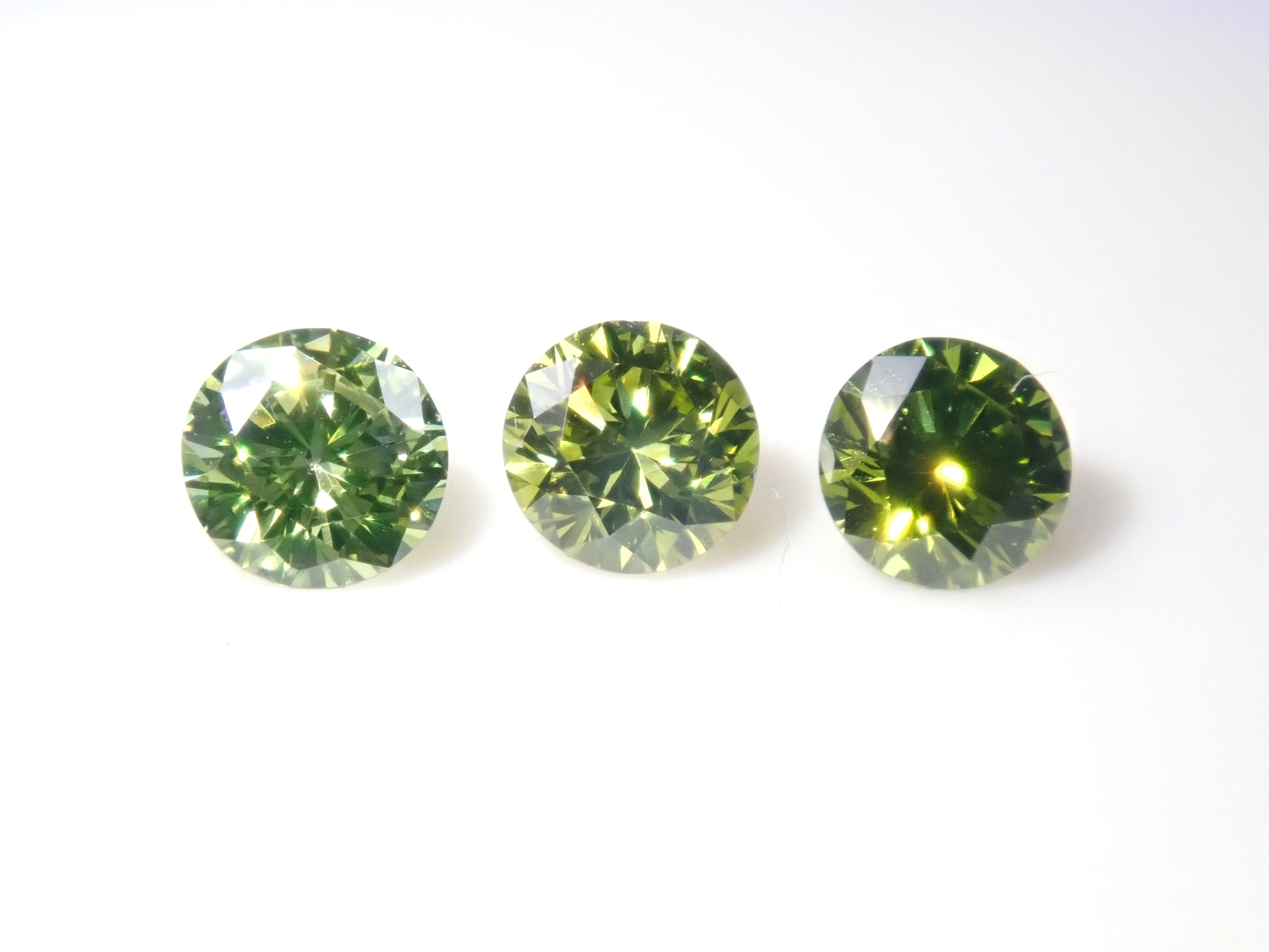 Limited to 3 stones: 1 peridot green diamond loose stone (treated, 3mm, VS class, Chuho sorting) Multiple purchase discounts available