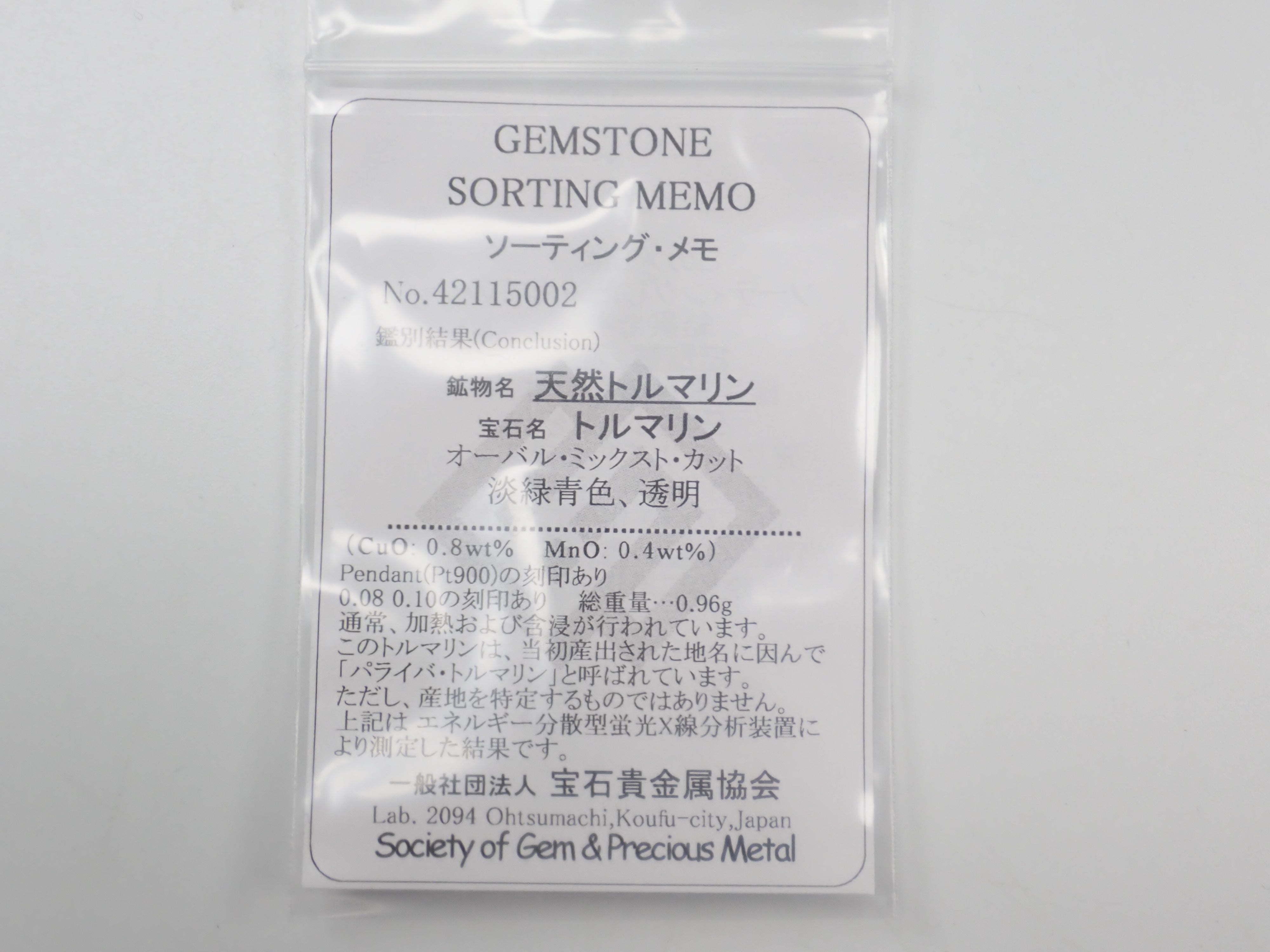 【22602453掲載】Pt900 モザンビーク産パライバトルマリン 0.08ct ペンダント（ネックレス）