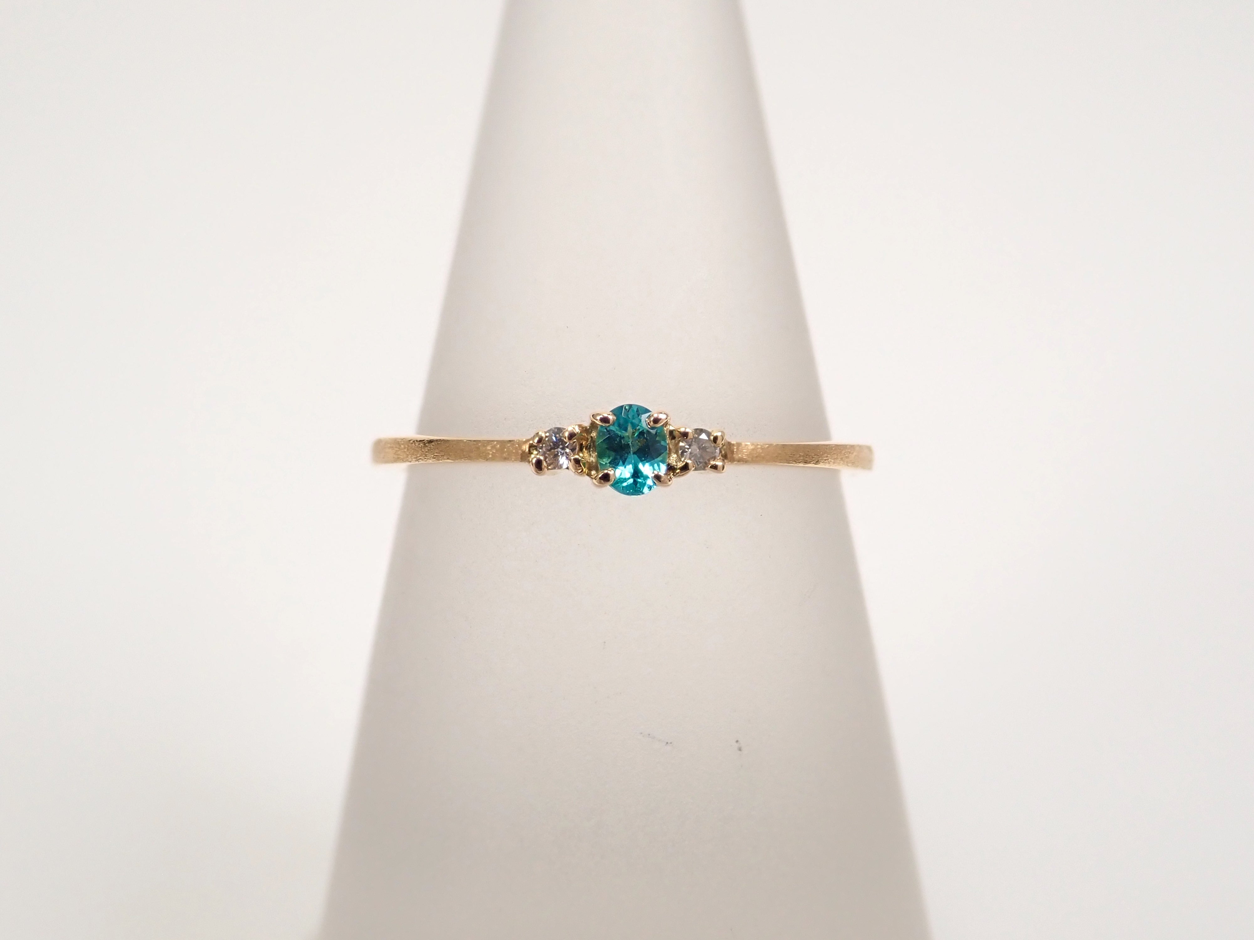 【1/12 22時販売】K18YGブラジル産パライバトルマリン 0.048ctダイヤモンドピンキーリング（CuO:1.7%,MnO:2.2% ）