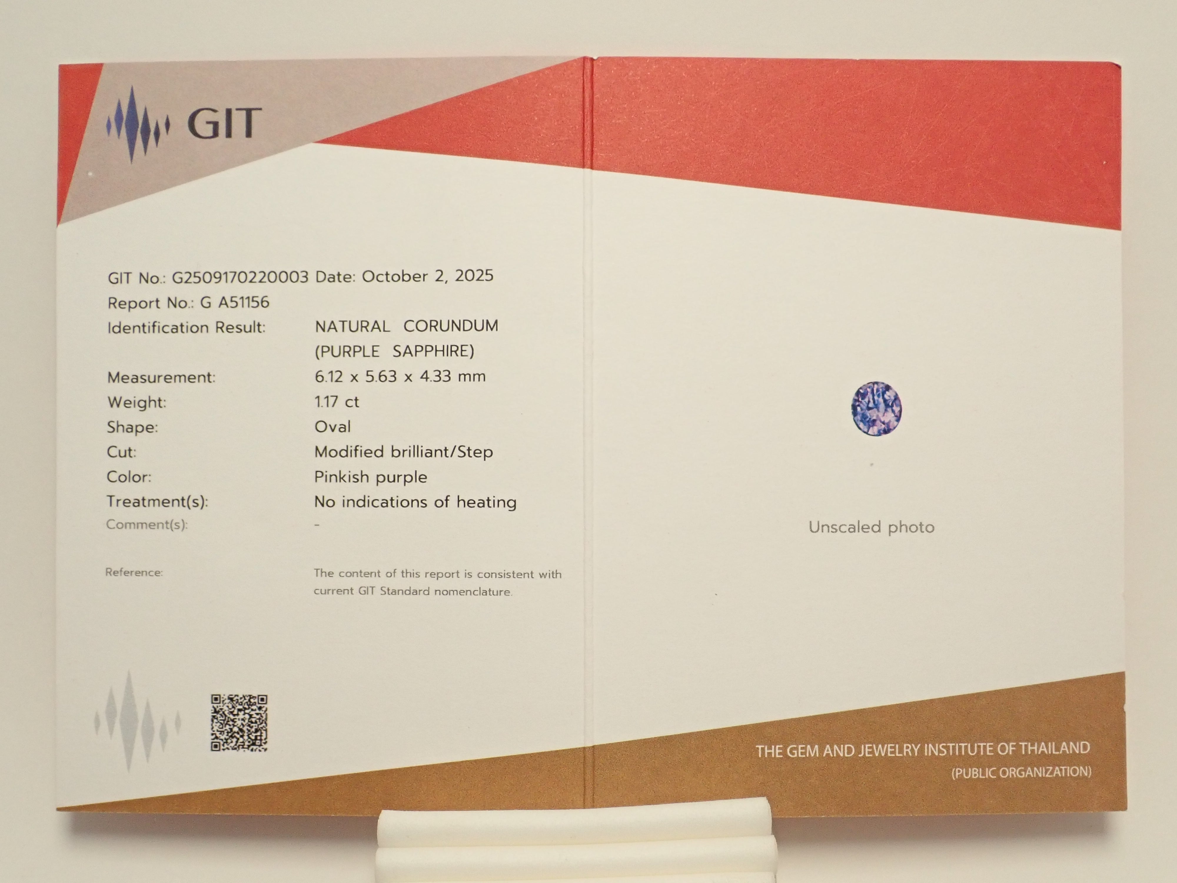 【抽選販売0117_09】マダガスカル産非加熱パープルサファイア 1.170ctルース GIT