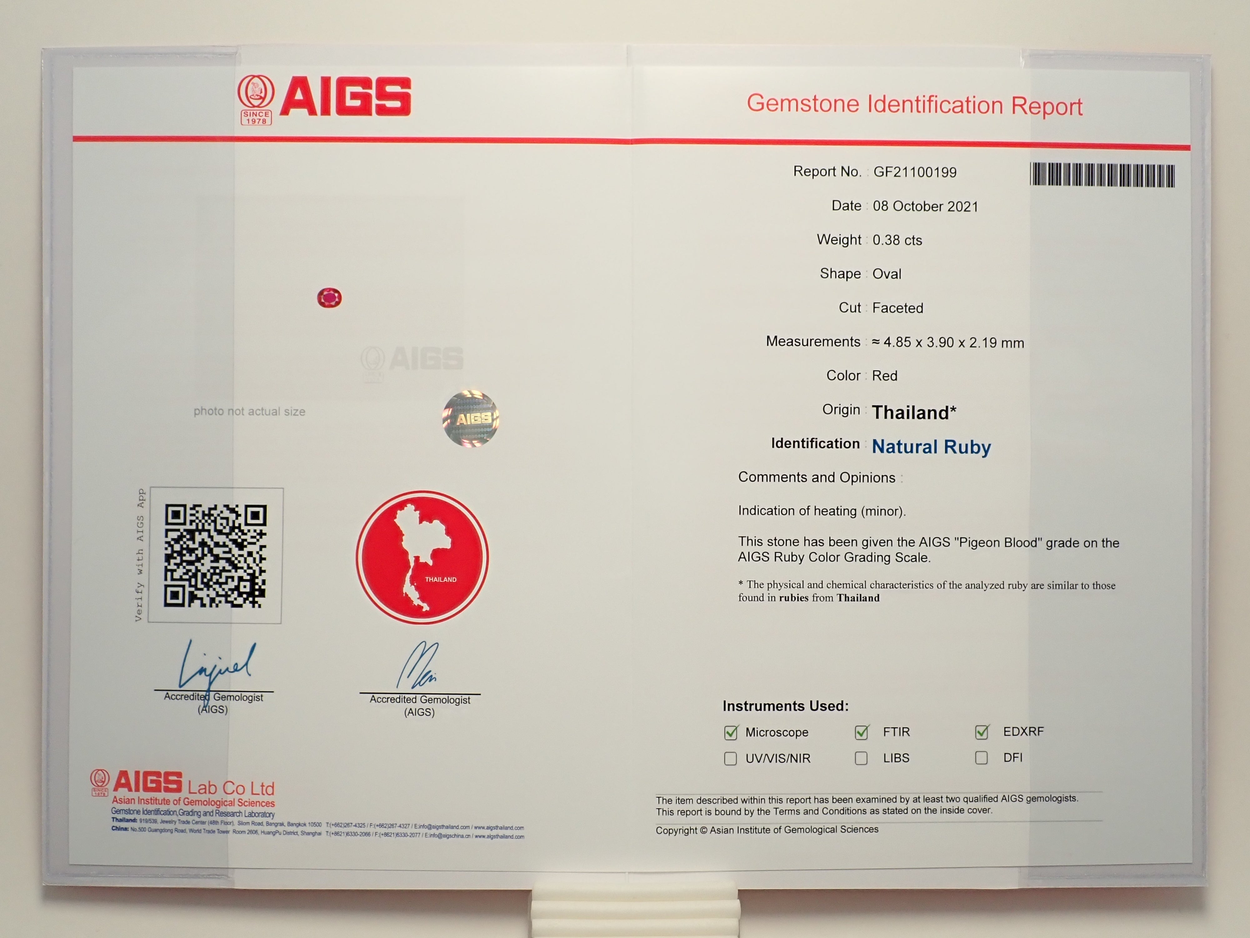 [Lottery Sale 0201_09] 18K Gold and Silver Thai Pigeon Blood Ruby 0.38ct Ring AIGS