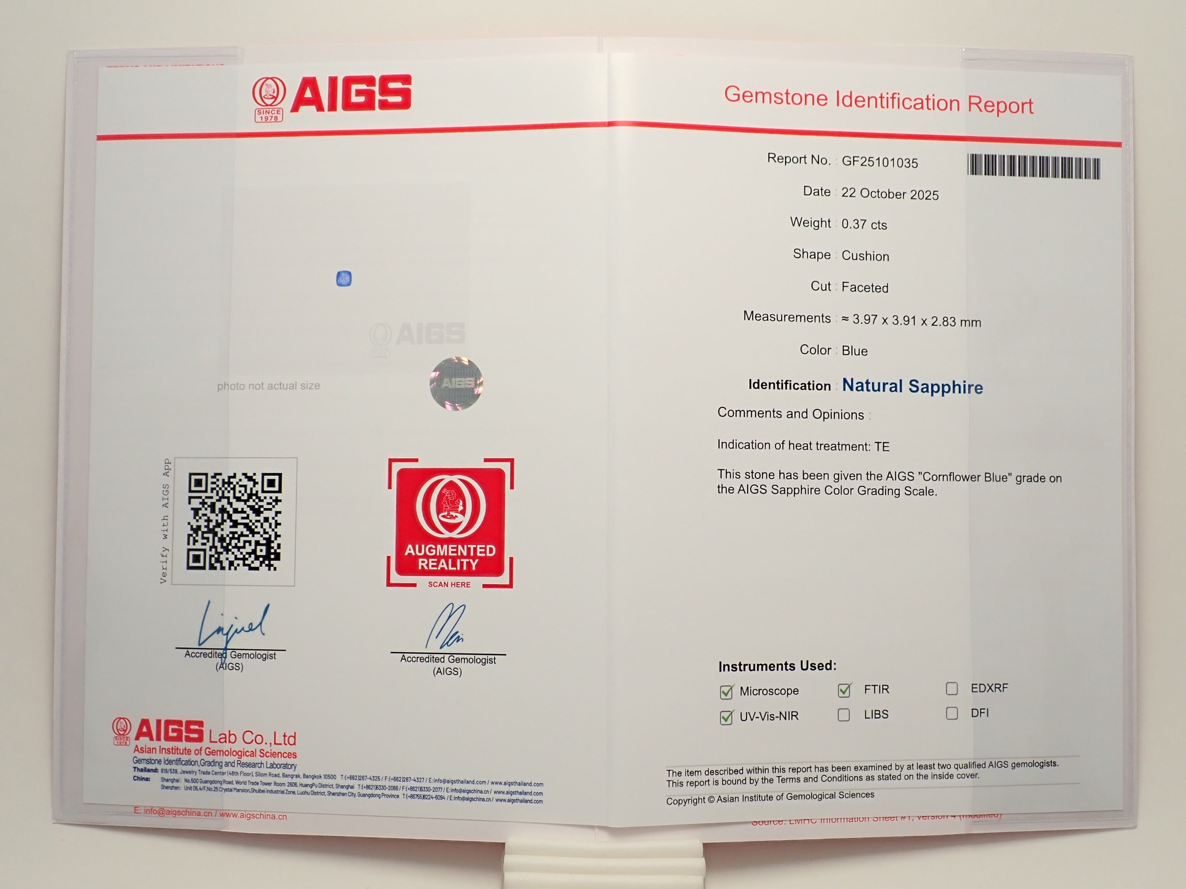 [12561426] Cornflower Blue Sapphire 0.370ct Loose