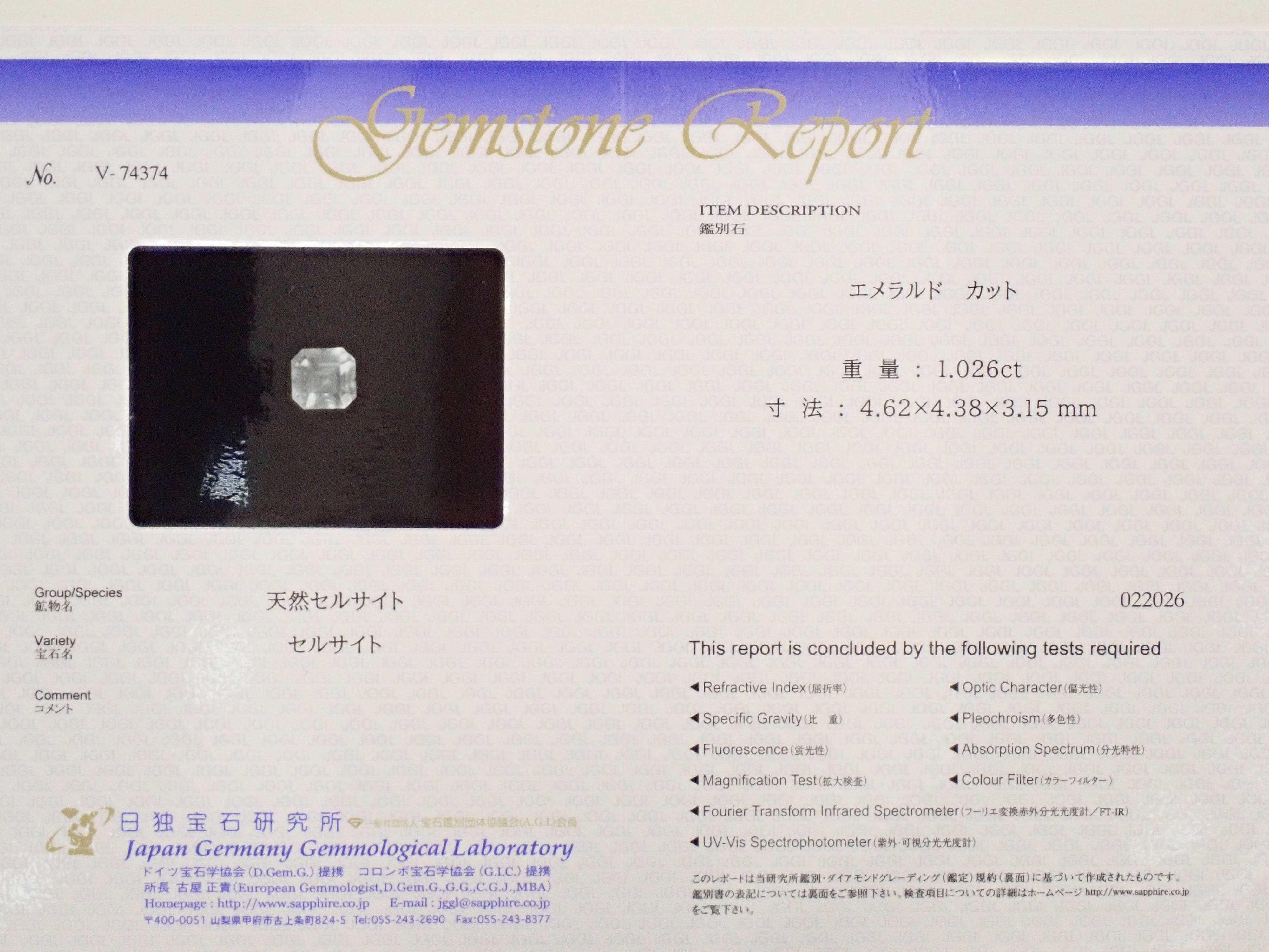 【12562384掲載】セルサイト 1.026ctルース