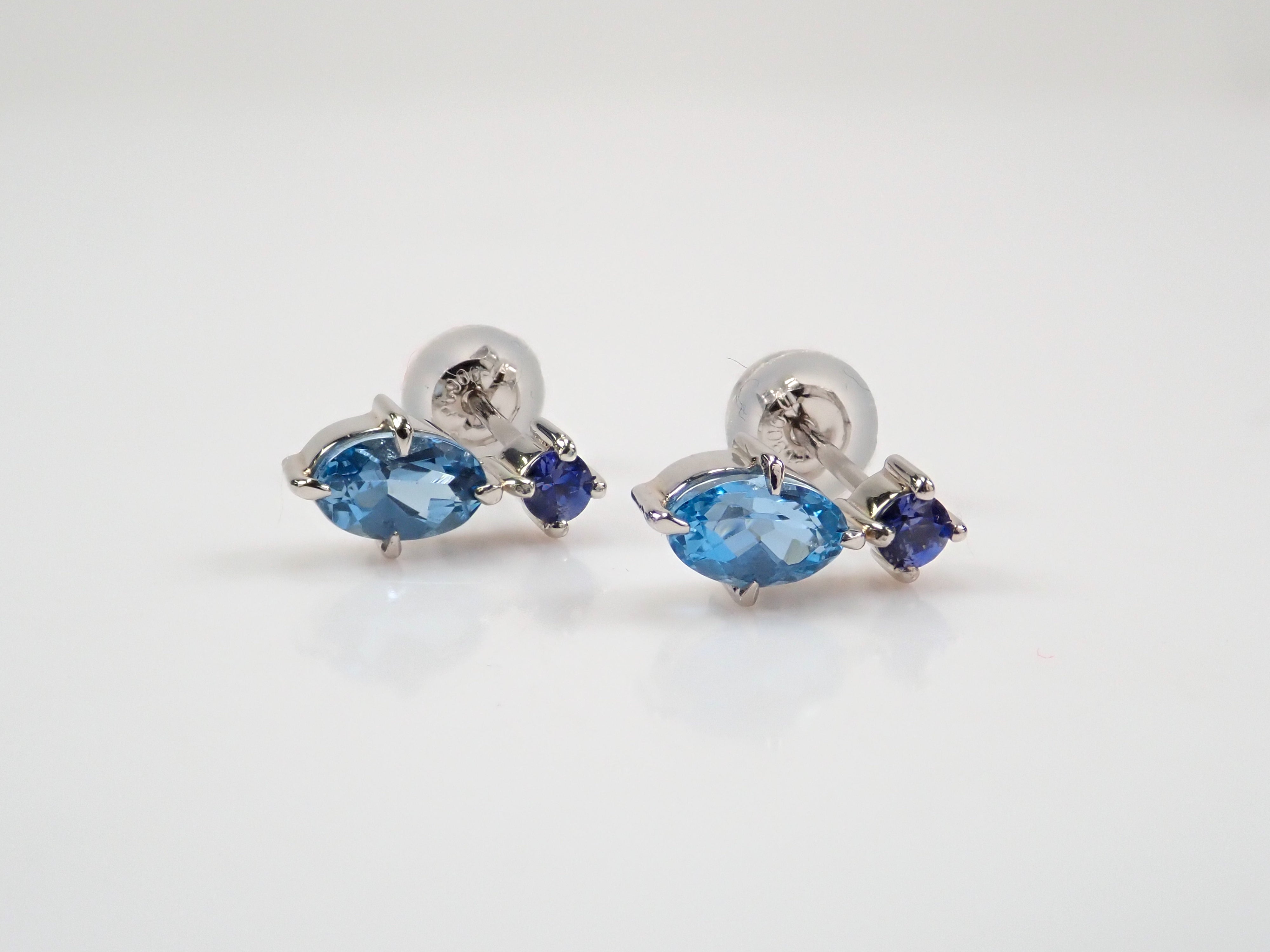 Pt950 Brazilian Santa Maria Aquamarine Benitoite Earrings