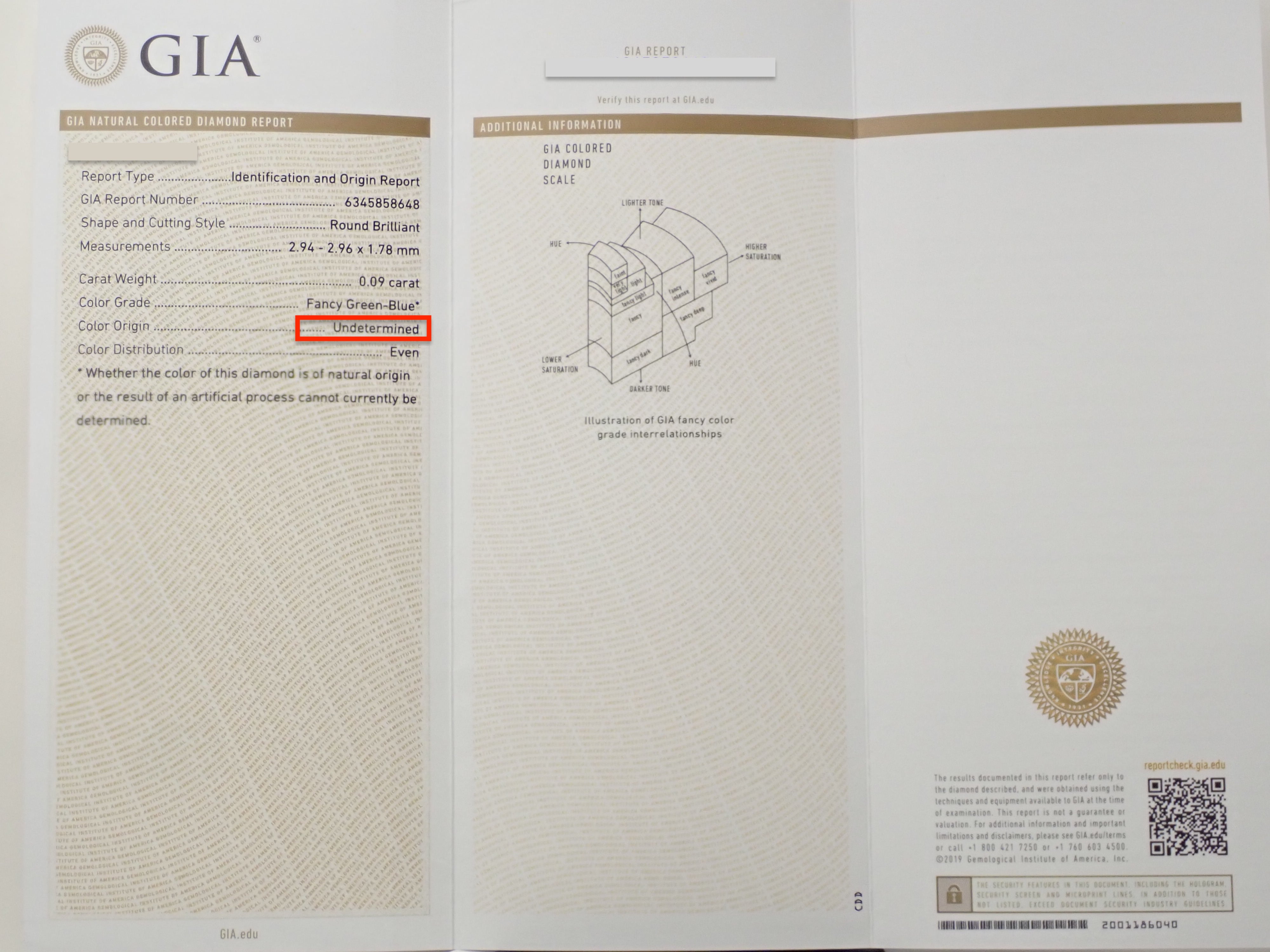 アイスブルーダイヤモンド 3.0mm/0.090ctルース（Undetermined） GIA