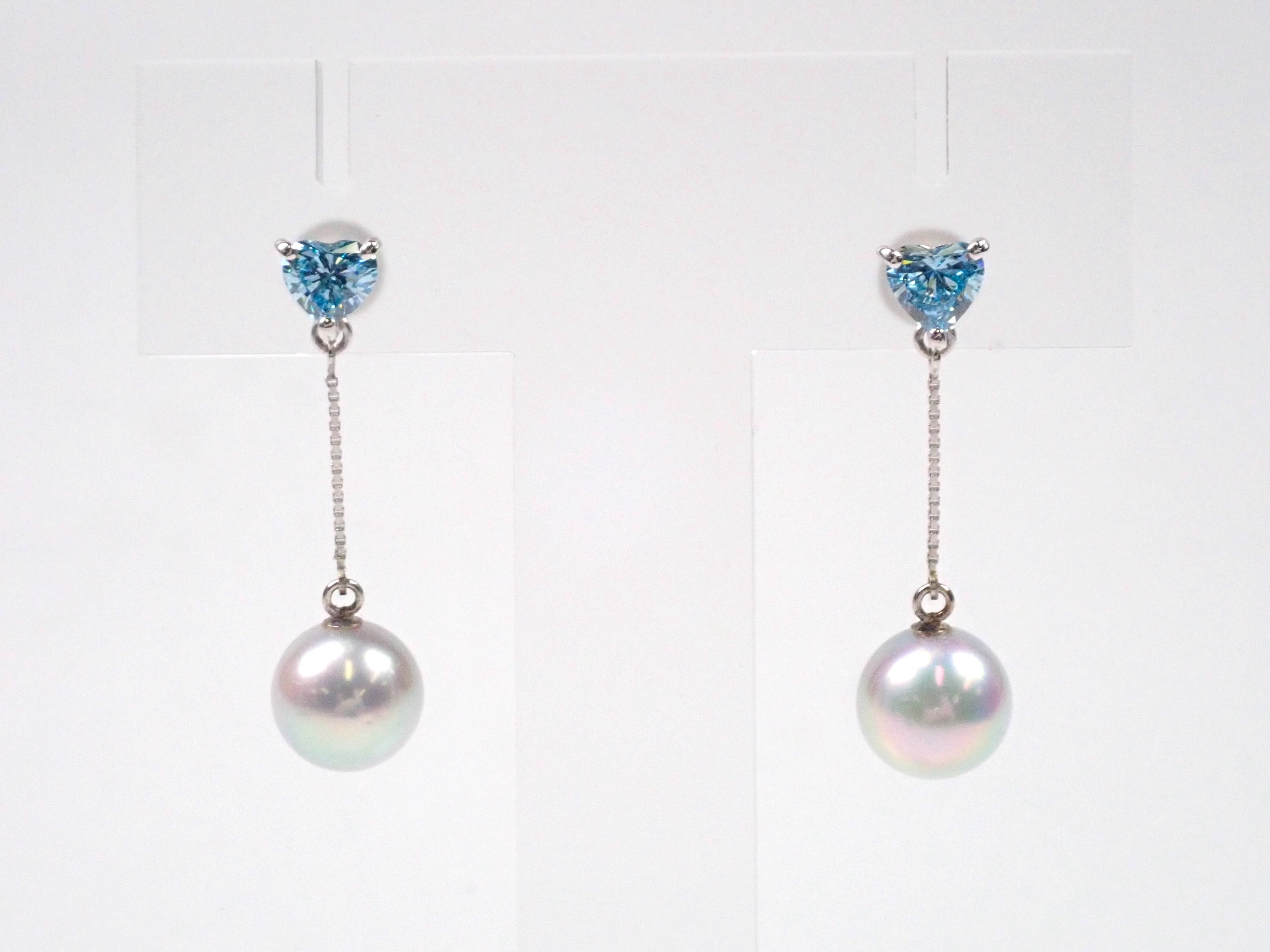 【10/13 22時販売】Pt900アイスブルーダイヤモンド0.333ct 0.333ct・アコヤパール8.0mmピアス