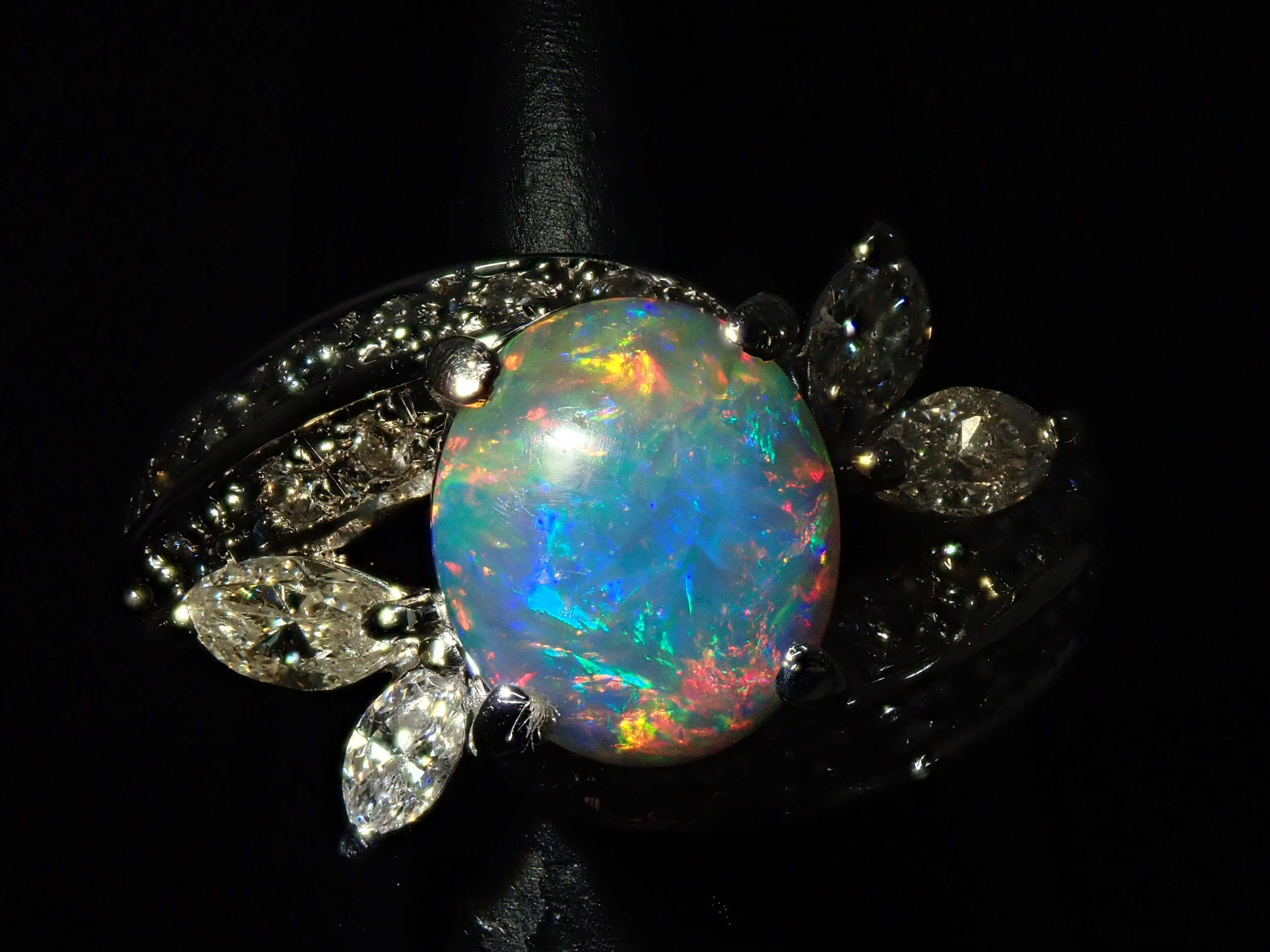 カラフリ】Pt900 ブラックオパール 1.24ct リング