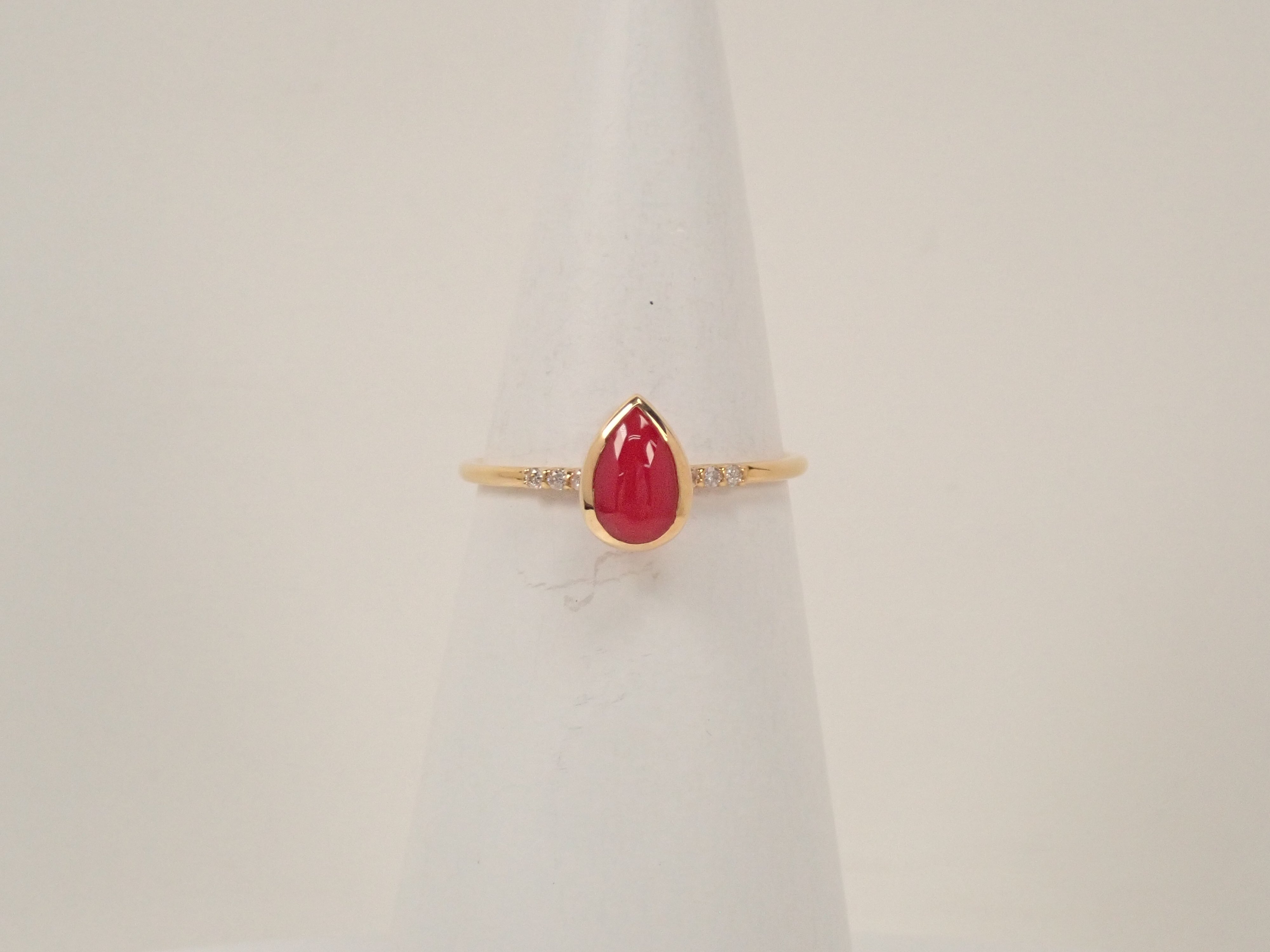 【22602551掲載】K18 血赤珊瑚 0.56ct リング