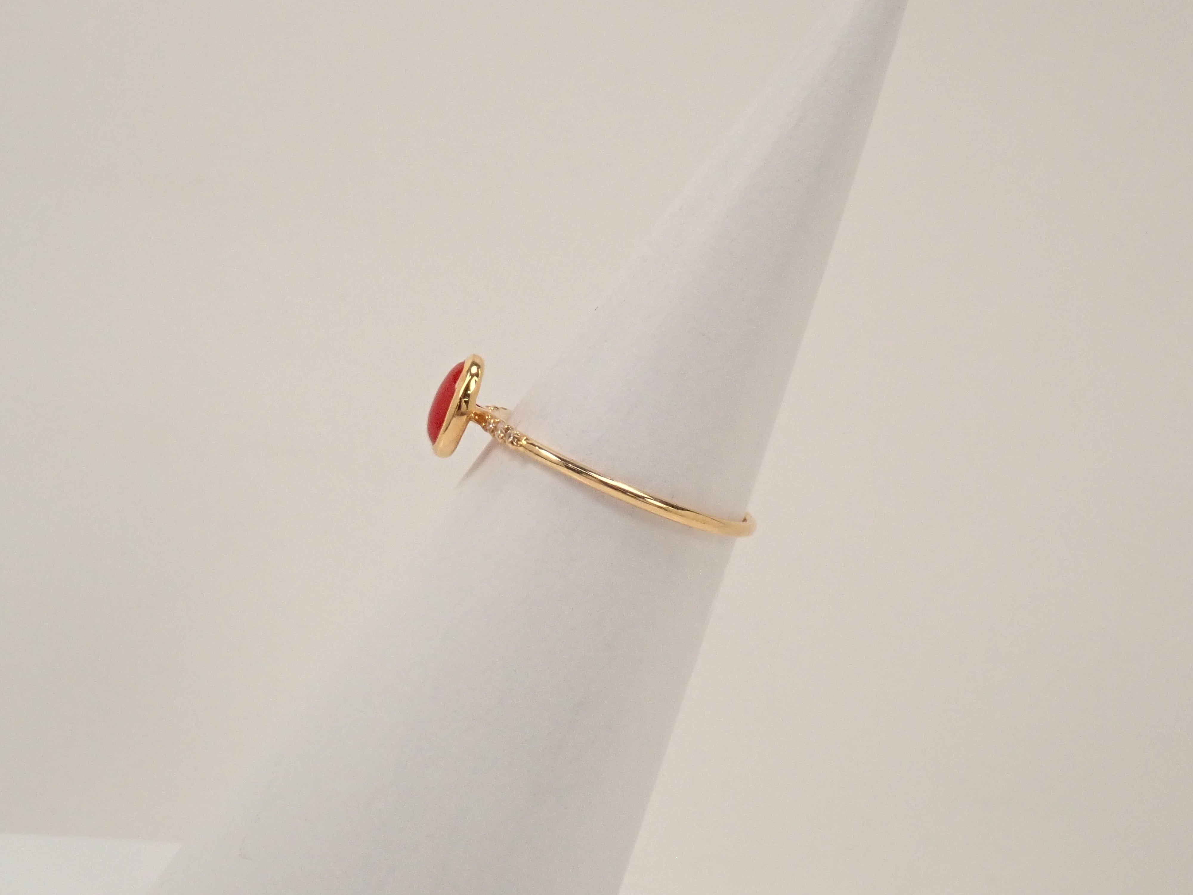 【22602552掲載】K18 血赤珊瑚 0.41ct リング