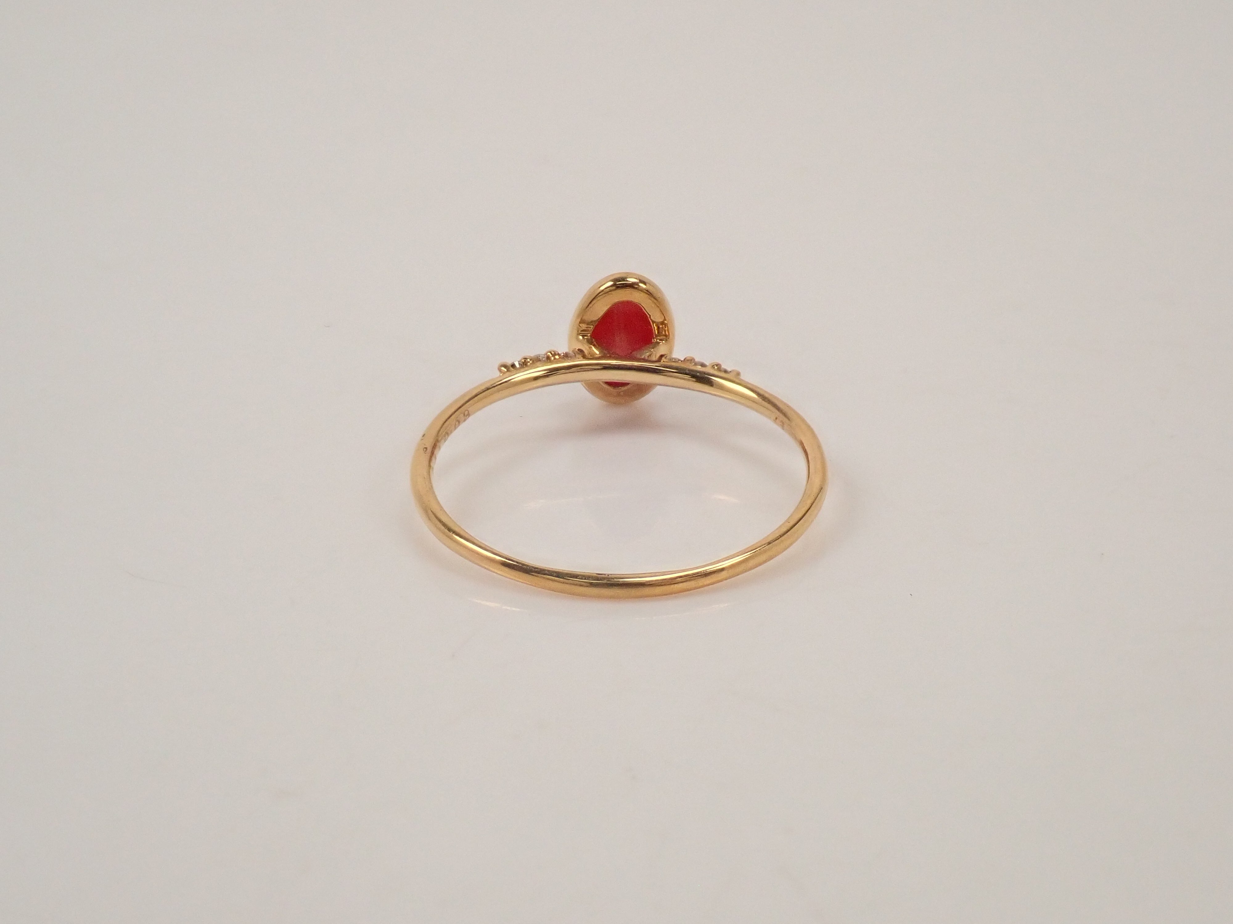【22602552掲載】K18 血赤珊瑚 0.41ct リング