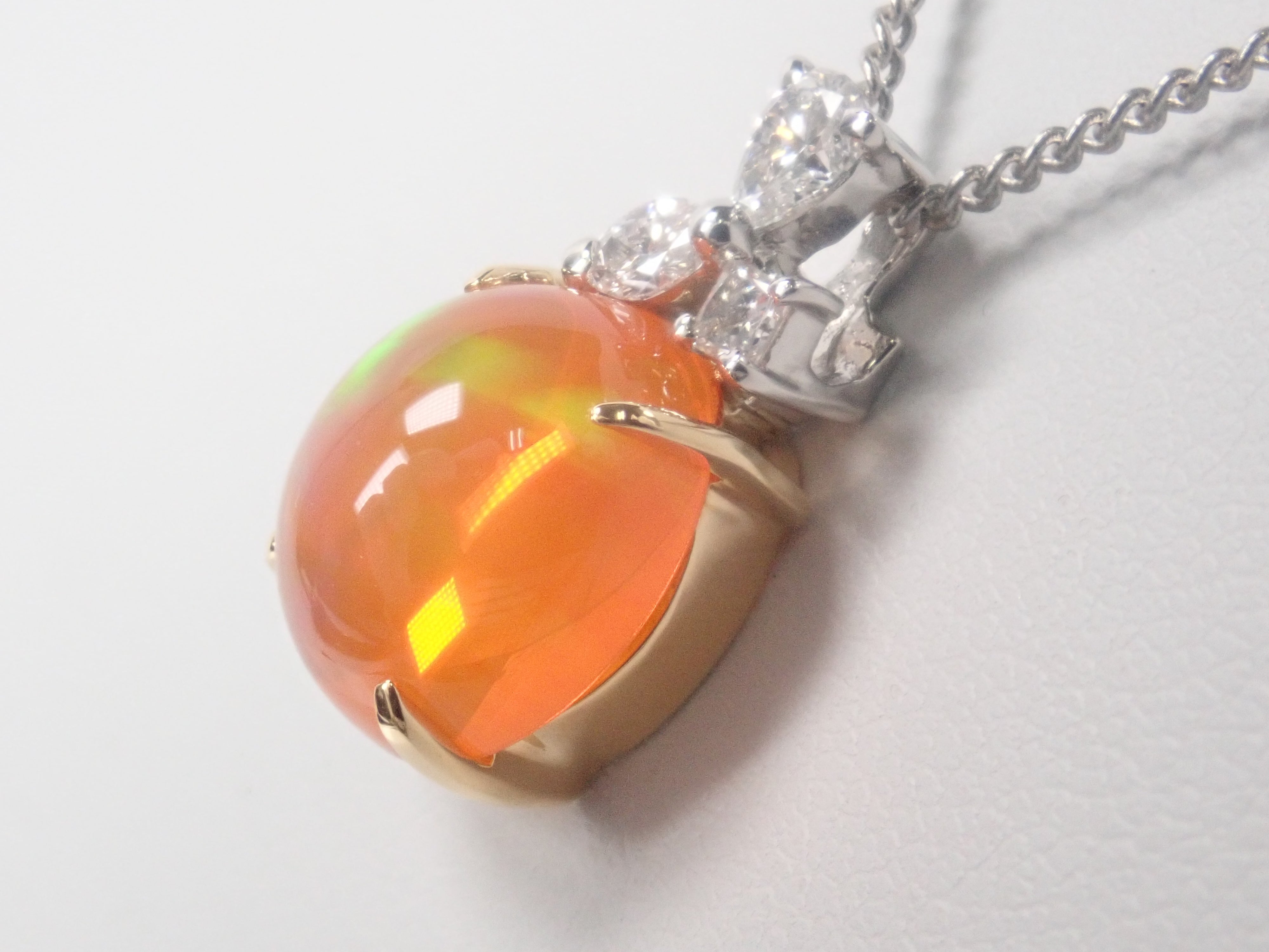 Pt900/K18 クレサンベール/京セラ 合成オパール 3.25ct・ダイヤモンド