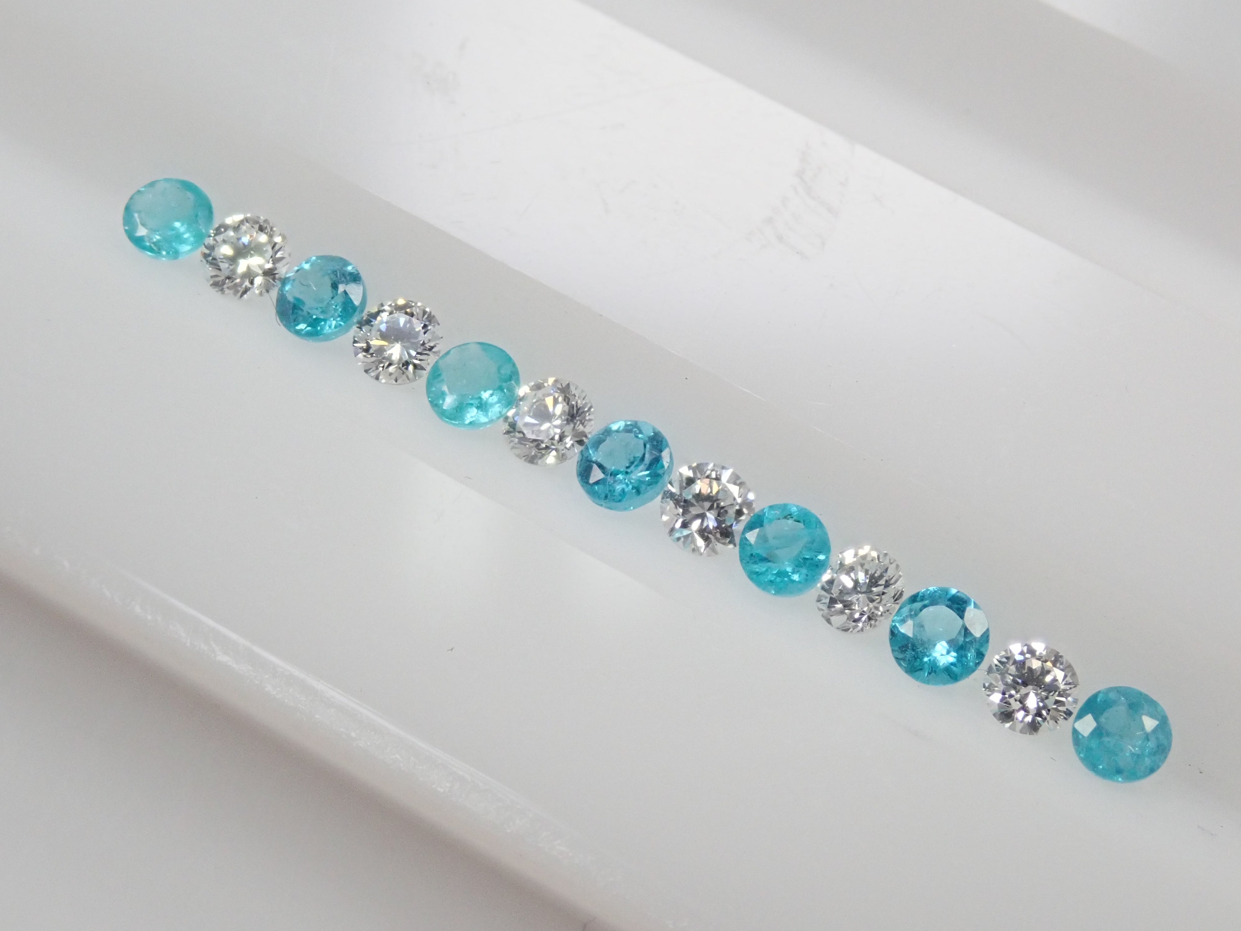 Paraiba tourmaline and diamond 13 stone half eternity ring set (2.0mm)