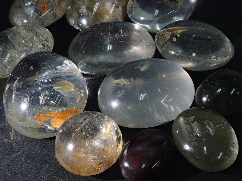 Set of 2 to 5 stones such as garden quartz and tourmaline in quartz 