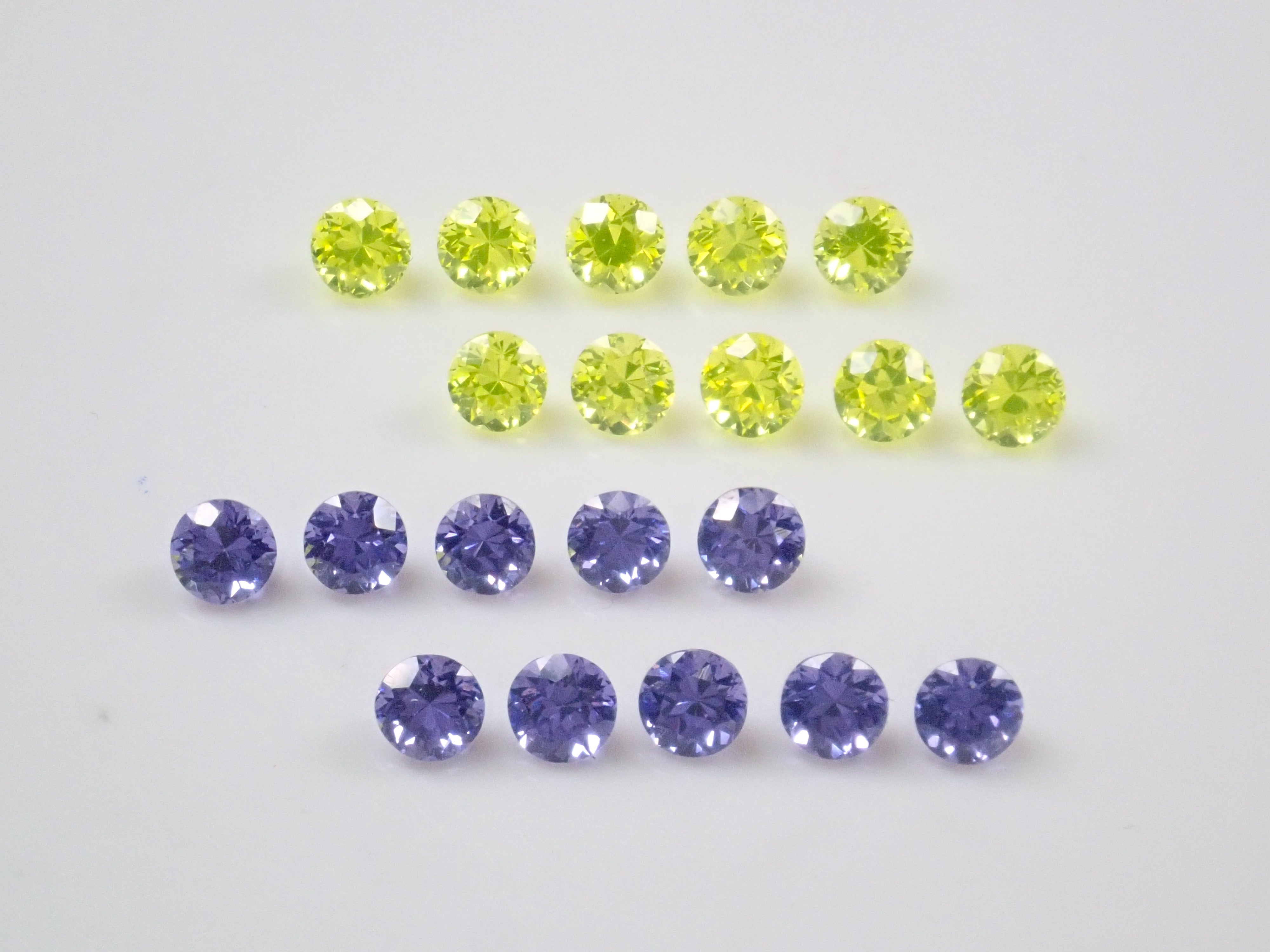 Limited to 10 stones: YAG (Yttrium Aluminum Garnet) 2-stone set (Canary Yellow &amp; Neon Purple, 3mm) Multiple purchase discounts available