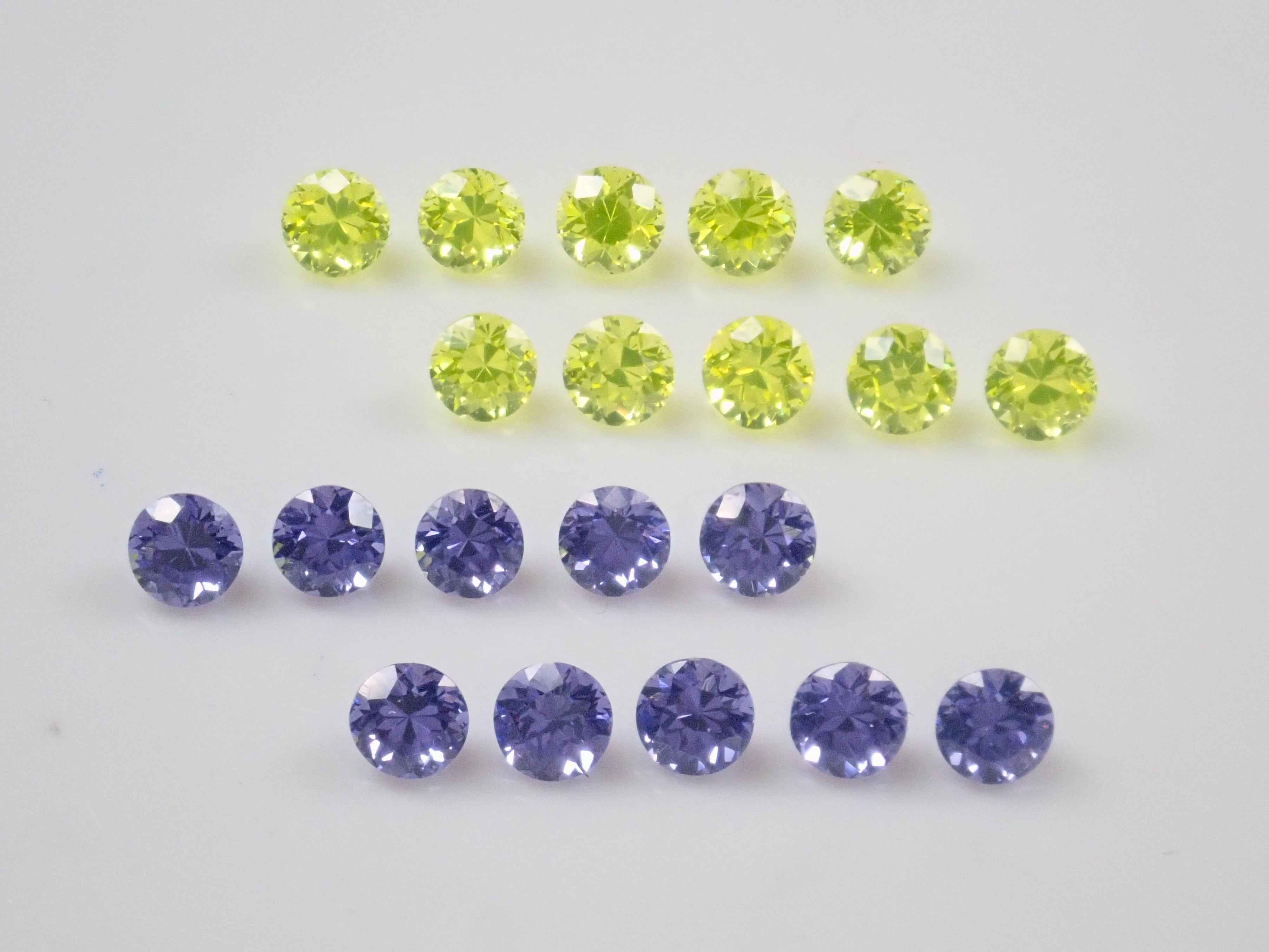 Limited to 10 stones: YAG (Yttrium Aluminum Garnet) 2-stone set (Canary Yellow &amp; Neon Purple, 3mm) Multiple purchase discounts available