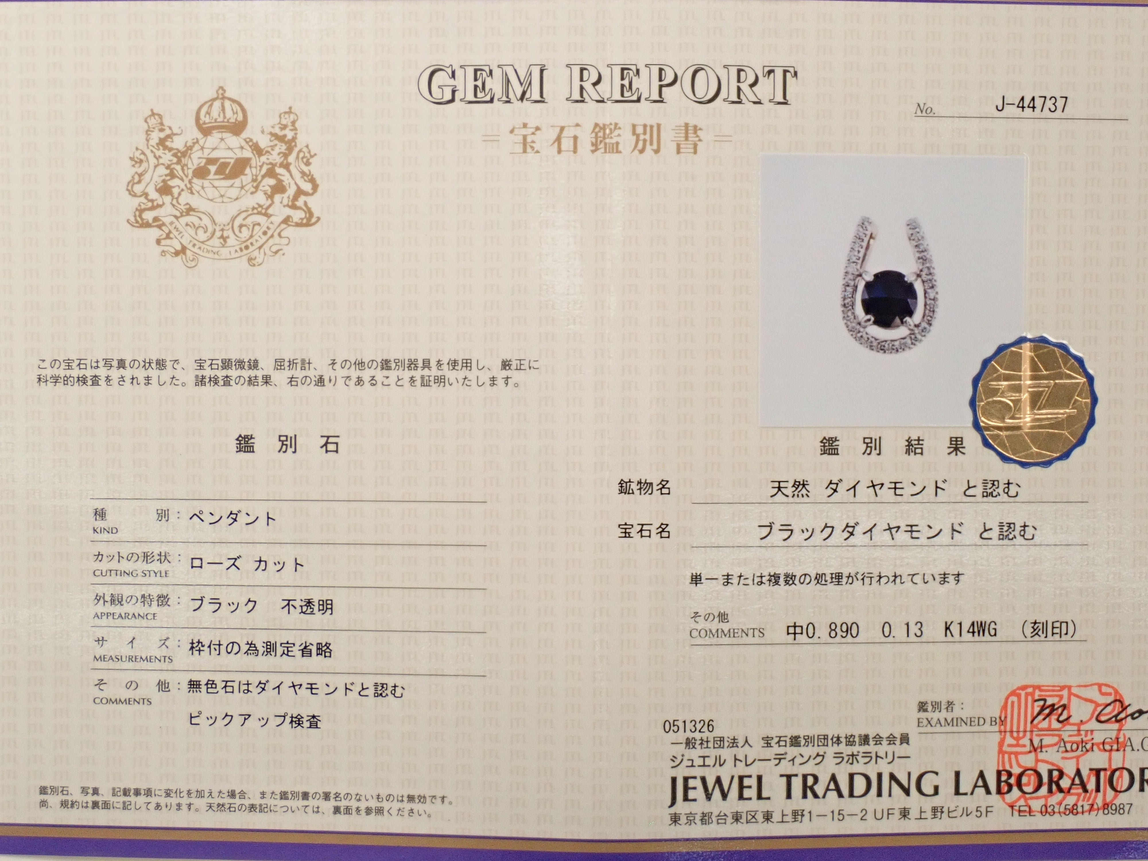 【22602612掲載】【カラフリ】K14WG ブラックダイヤモンド 0.89ct ペンダントトップ（ネックレストップ）