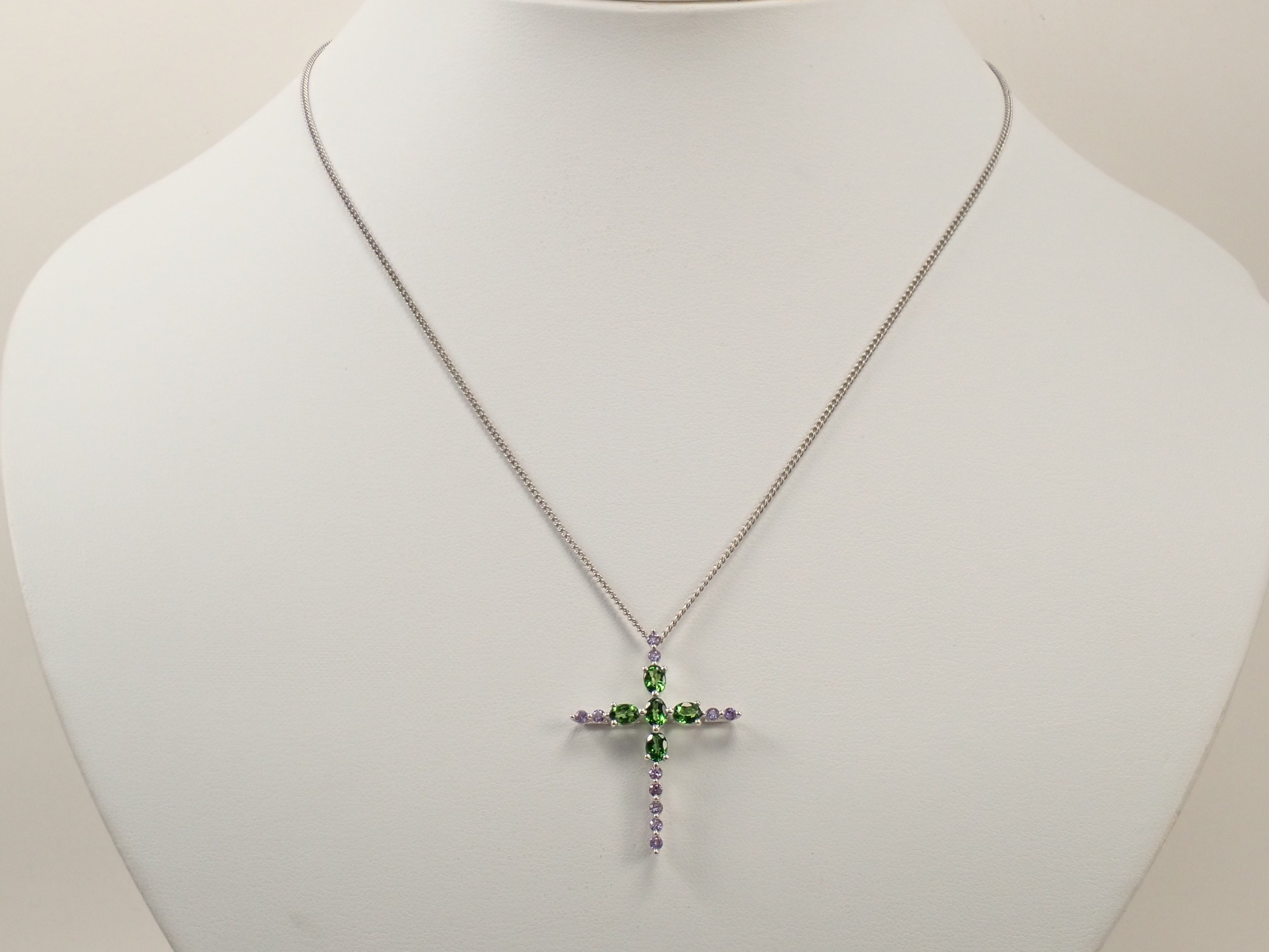 【6/14 22時販売】【カラフリ】K18WG クロムトルマリン 0.70ct・サファイア0.30ctペンダントトップ（ネックレストップ） 鑑別書