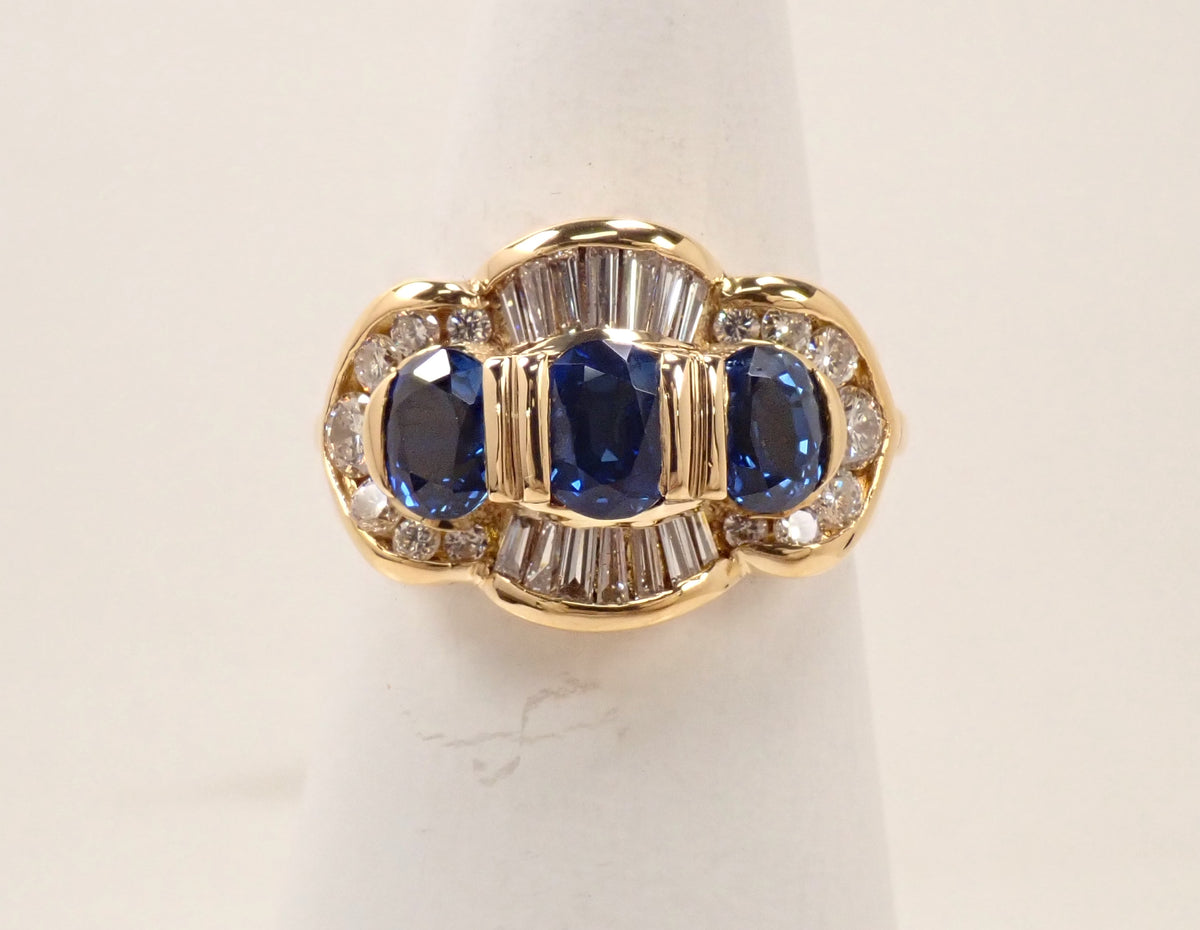 K18 ブルーサファイア 1.89ct・ダイヤモンド0.74ctリング 鑑別書