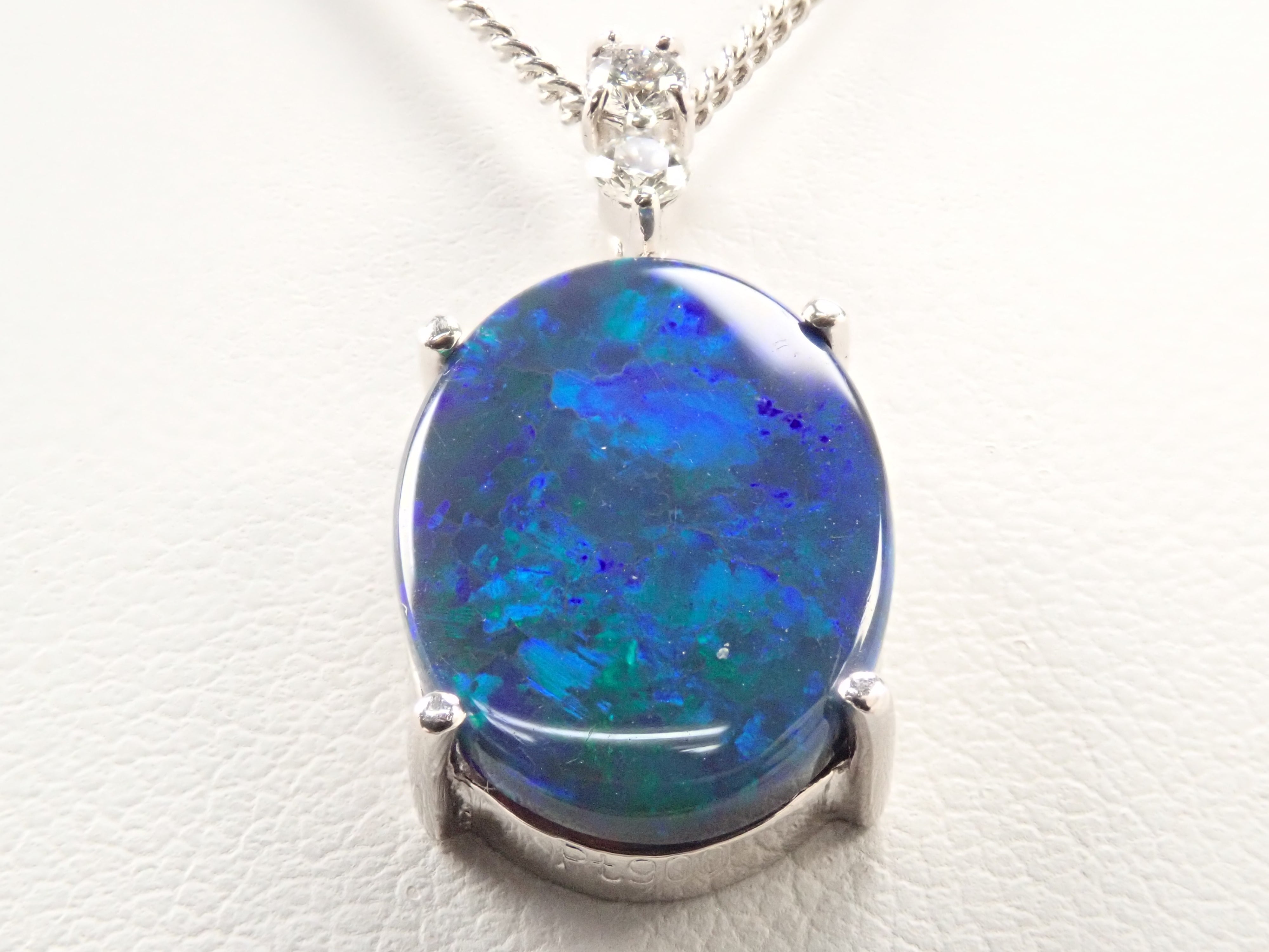 【7/9 22時販売】【カラフリ】 Pt900ブラックオパール 3.17ct・ダイヤモンド0.105ctペンダントトップ（ネックレストップ） 鑑別書