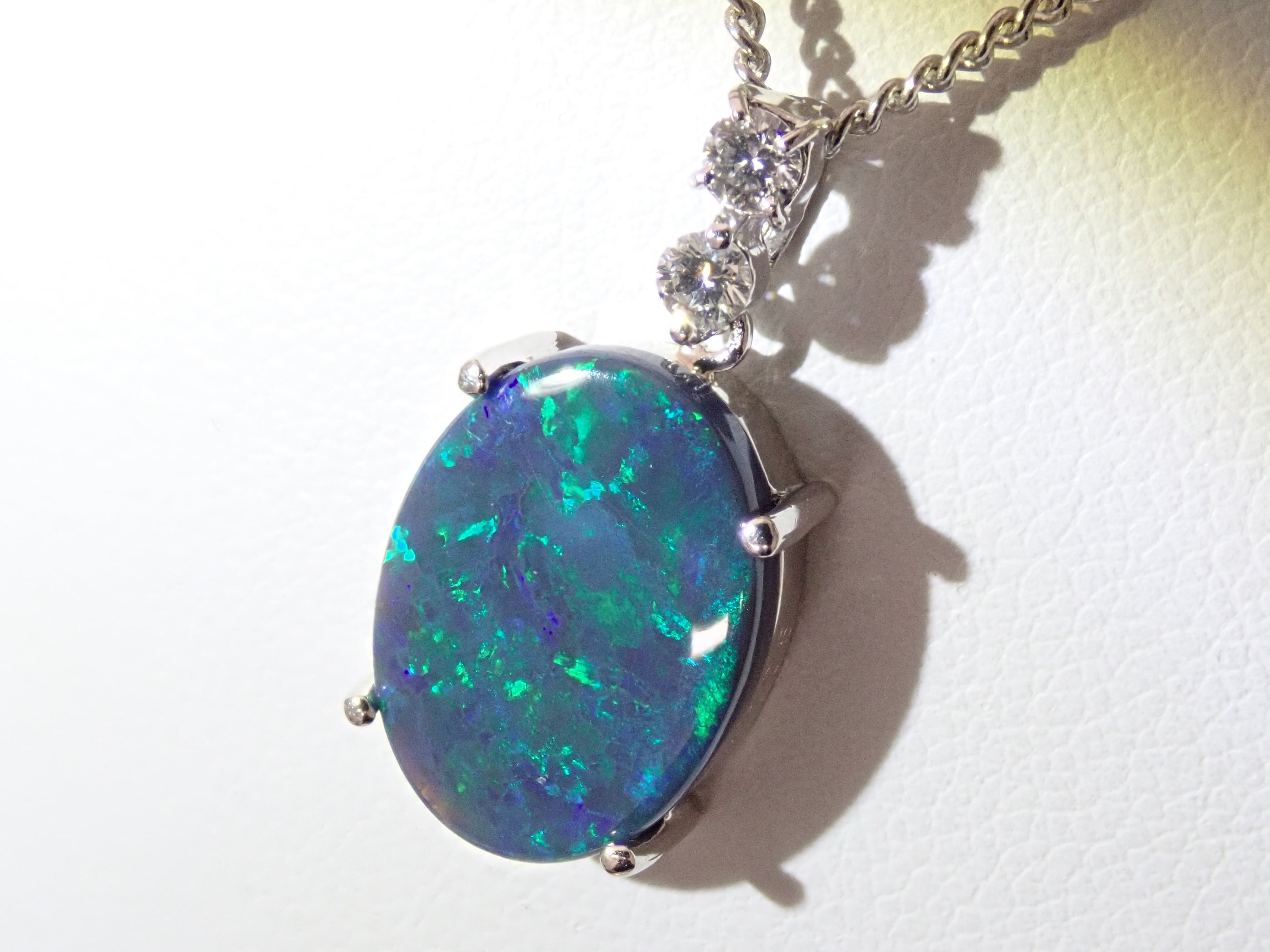 【7/9 22時販売】【カラフリ】 Pt900ブラックオパール 3.17ct・ダイヤモンド0.105ctペンダントトップ（ネックレストップ） 鑑別書
