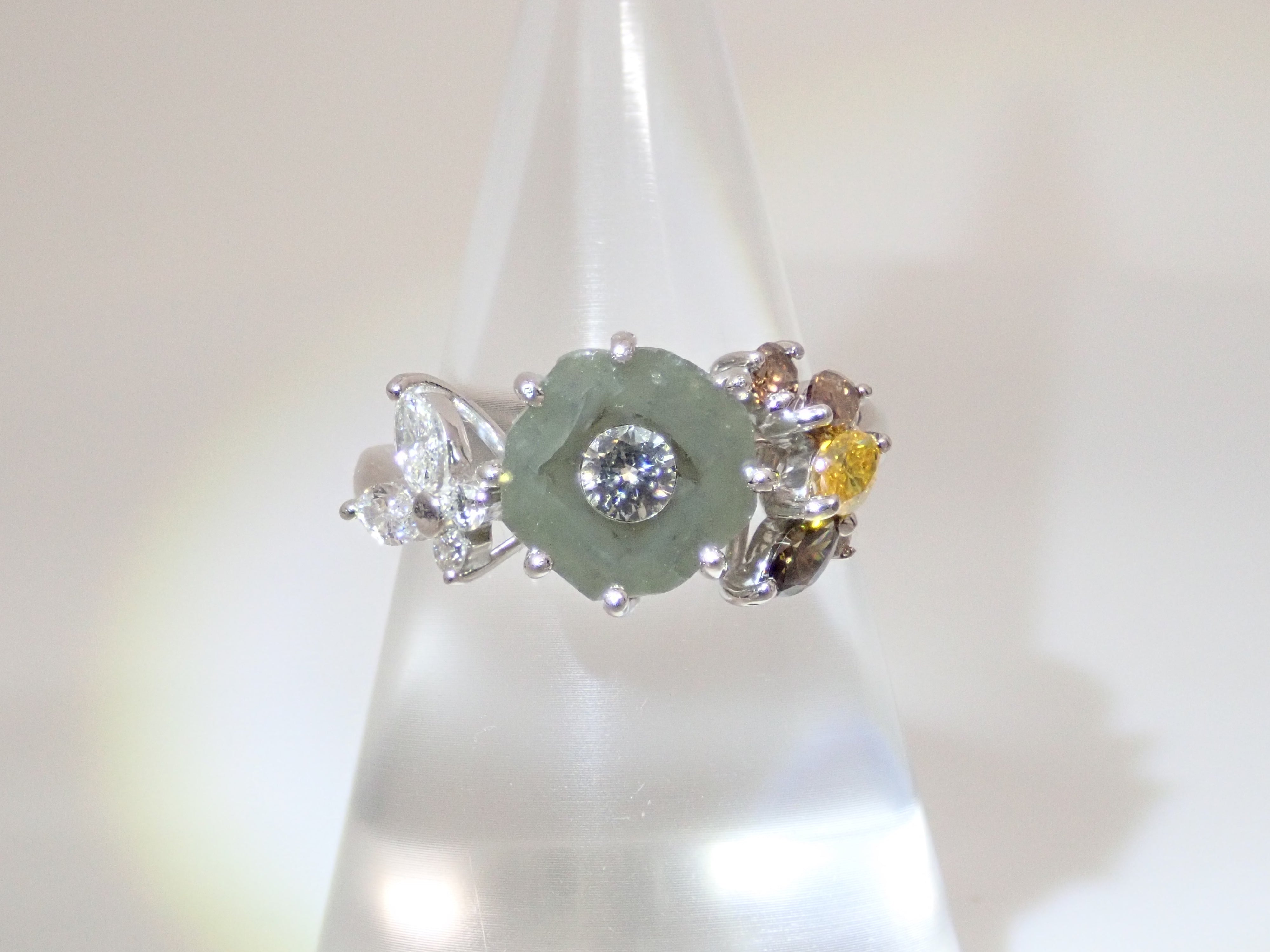 Pt900 ダイヤモンド原石 2.733ct・ダイヤモンド0.68ctリング 鑑別書