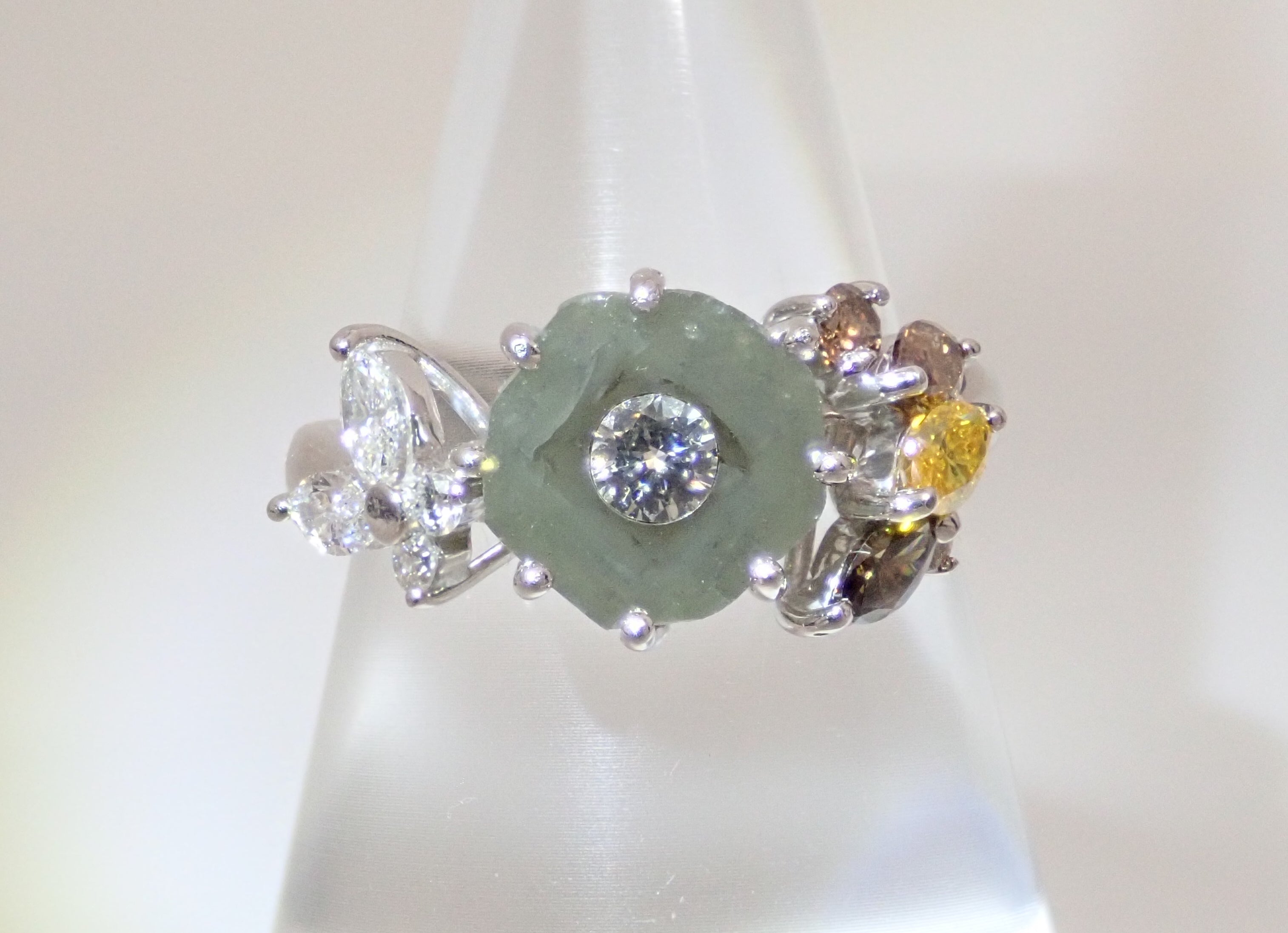 Pt900 ダイヤモンド原石 2.733ct・ダイヤモンド0.68ctリング 鑑別書