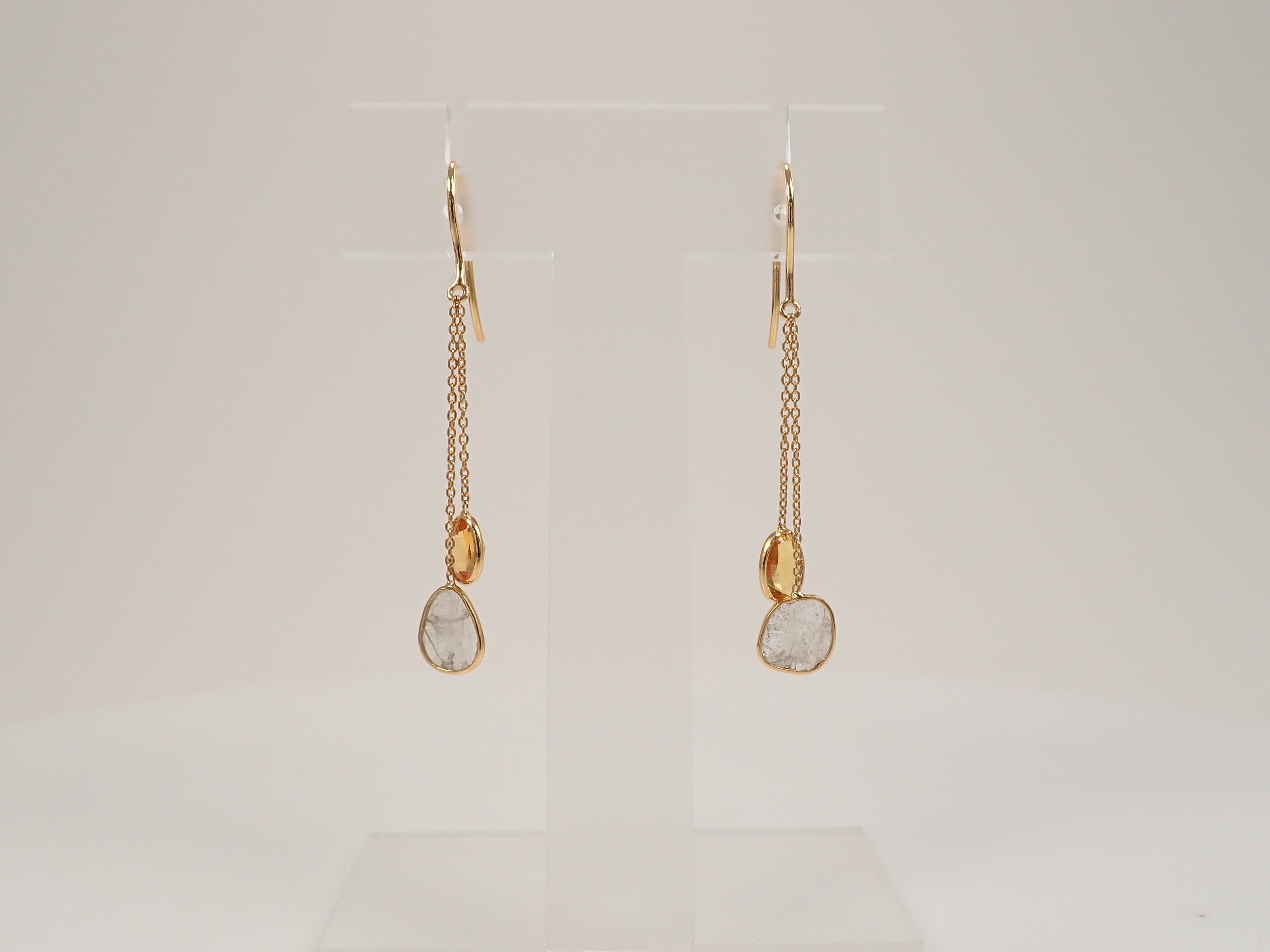 K18 Sliced Diamond and Yellow Sapphire Earrings