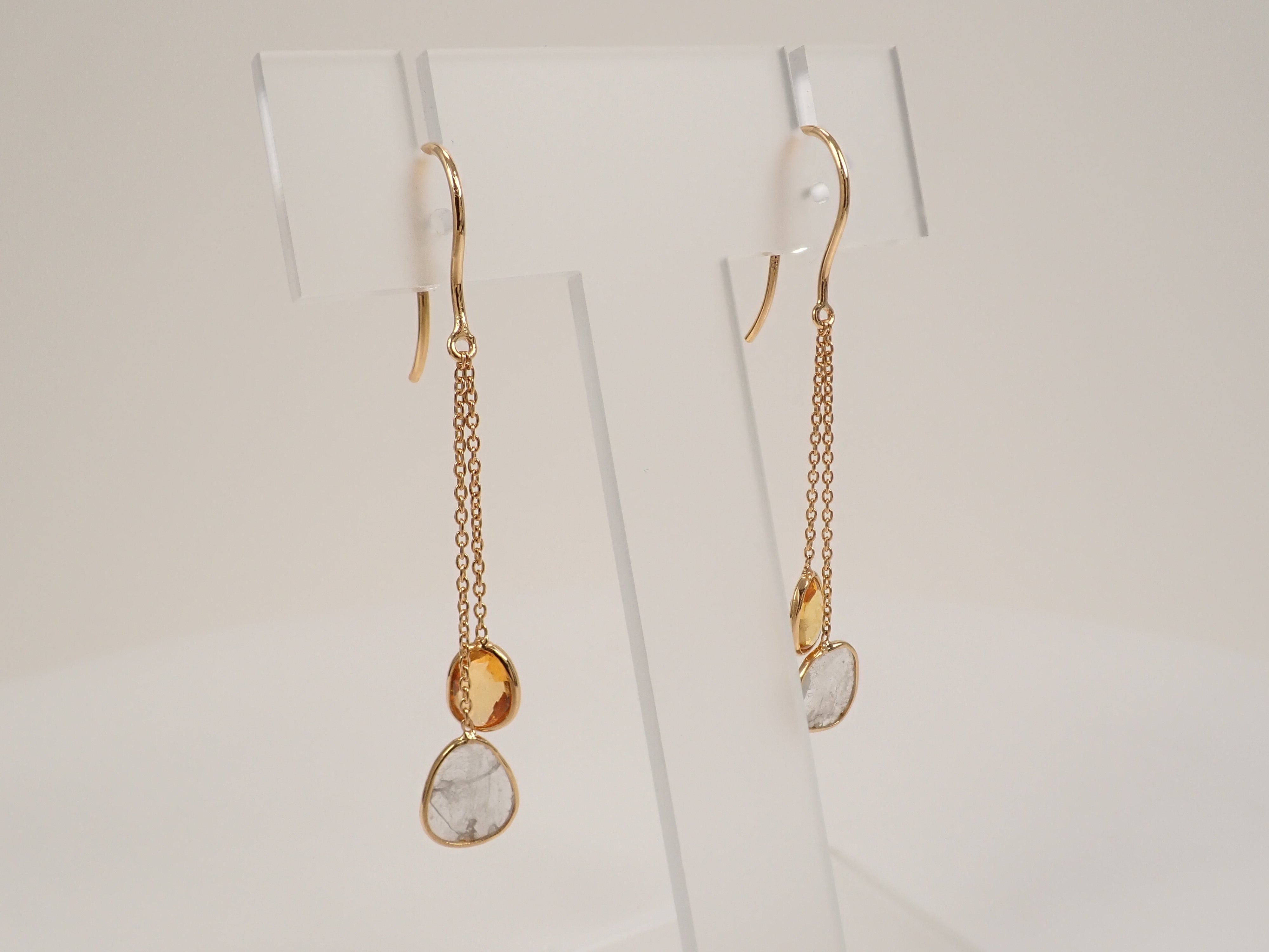 K18 Sliced Diamond and Yellow Sapphire Earrings