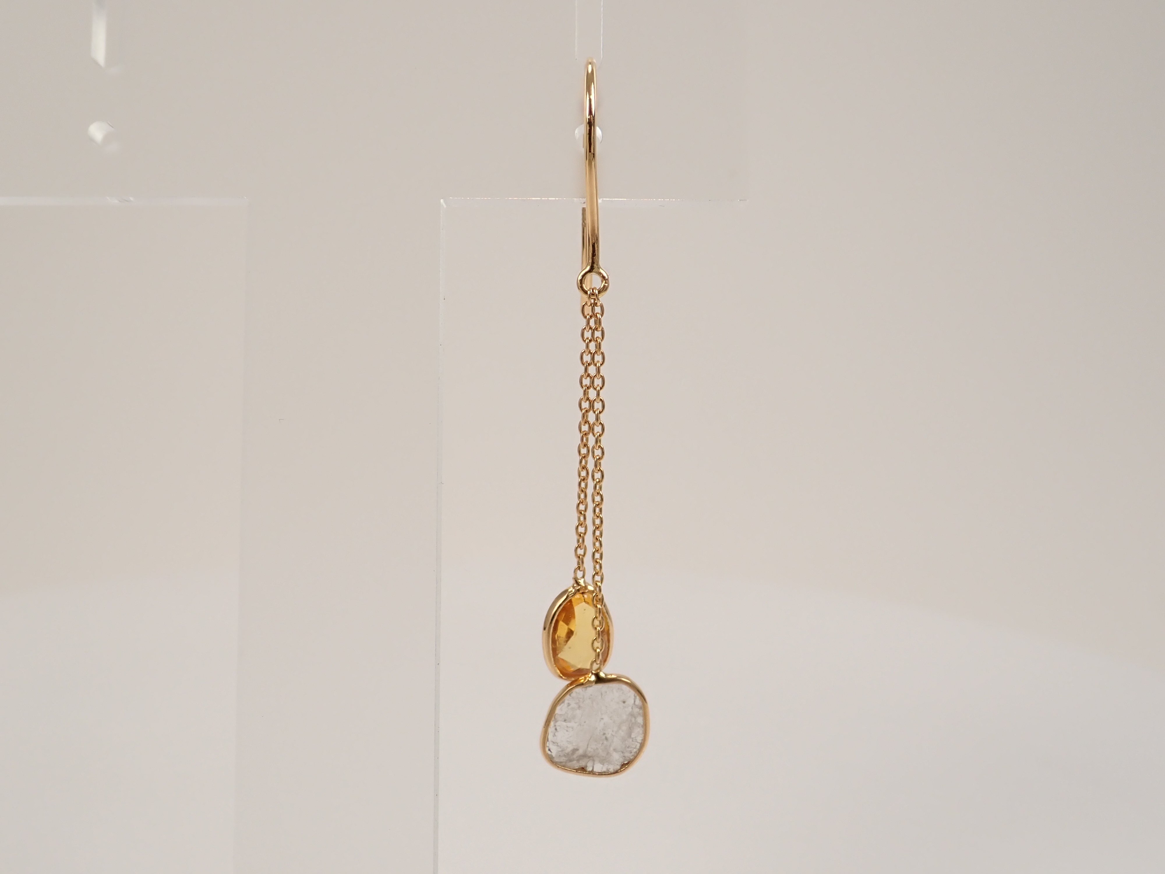 K18 Sliced Diamond and Yellow Sapphire Earrings