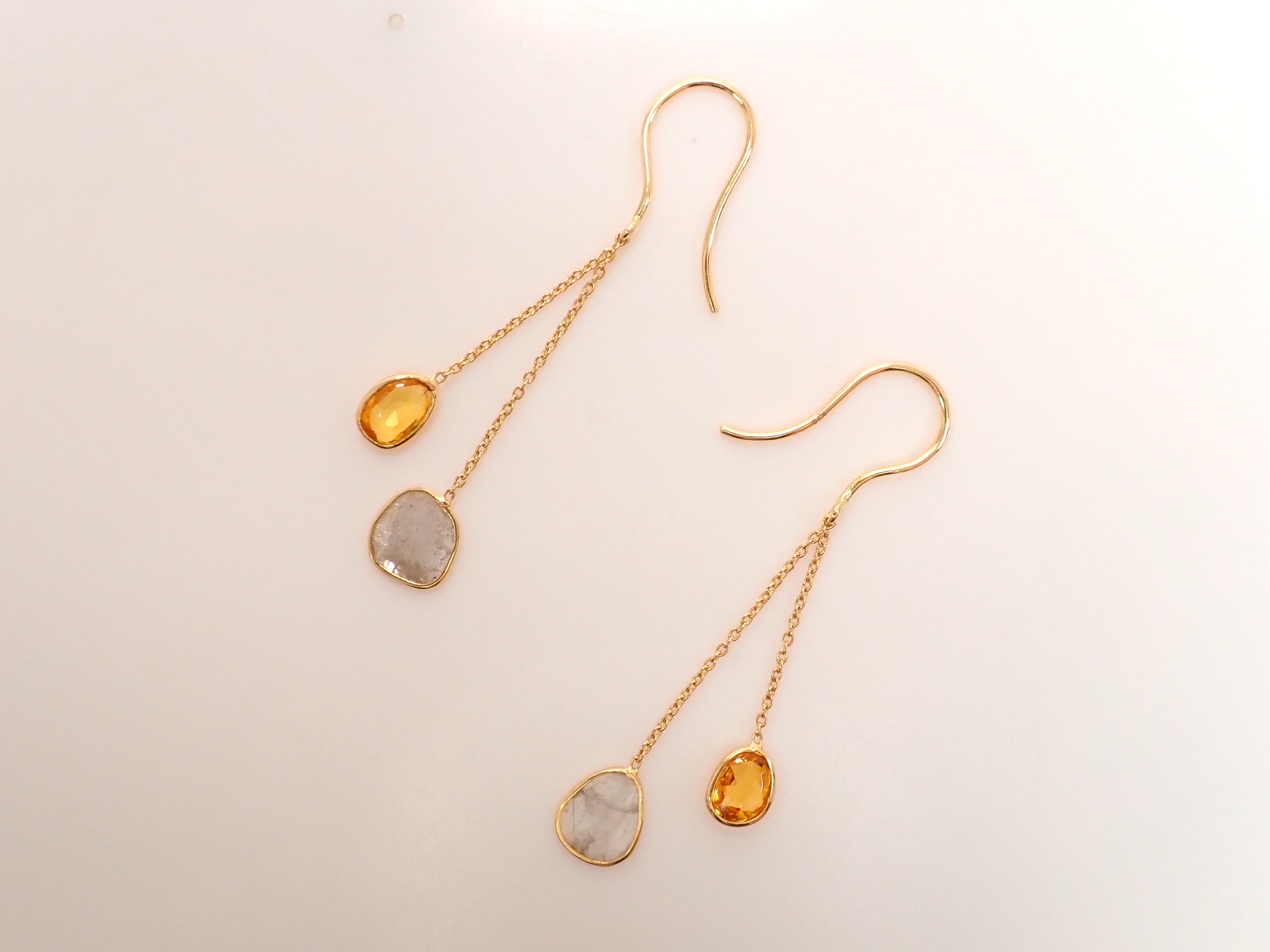 K18 Sliced Diamond and Yellow Sapphire Earrings