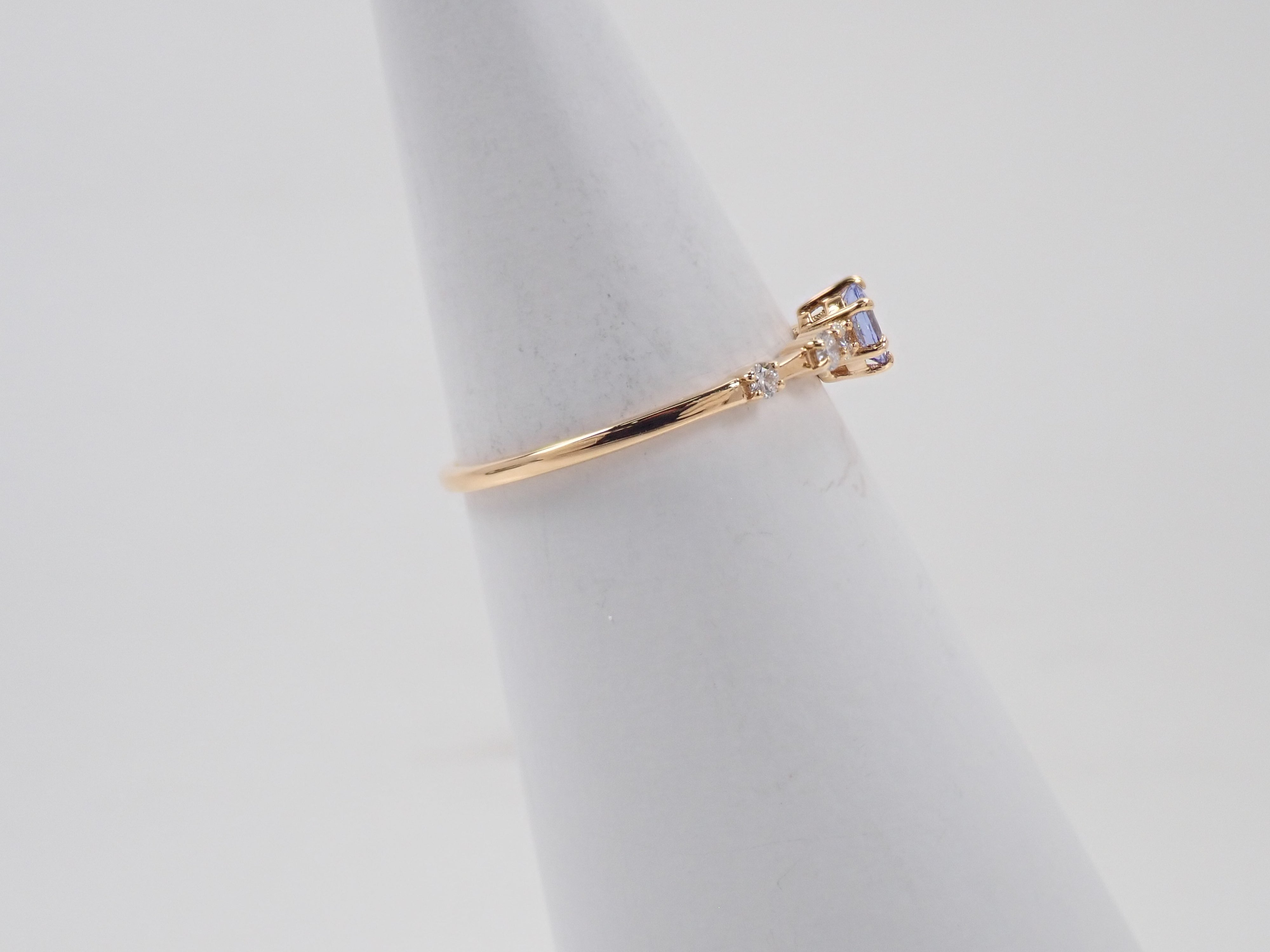K18 タンザナイト 4.0mm/0.25ct ・ダイヤモンド0.14ctリング 鑑別書