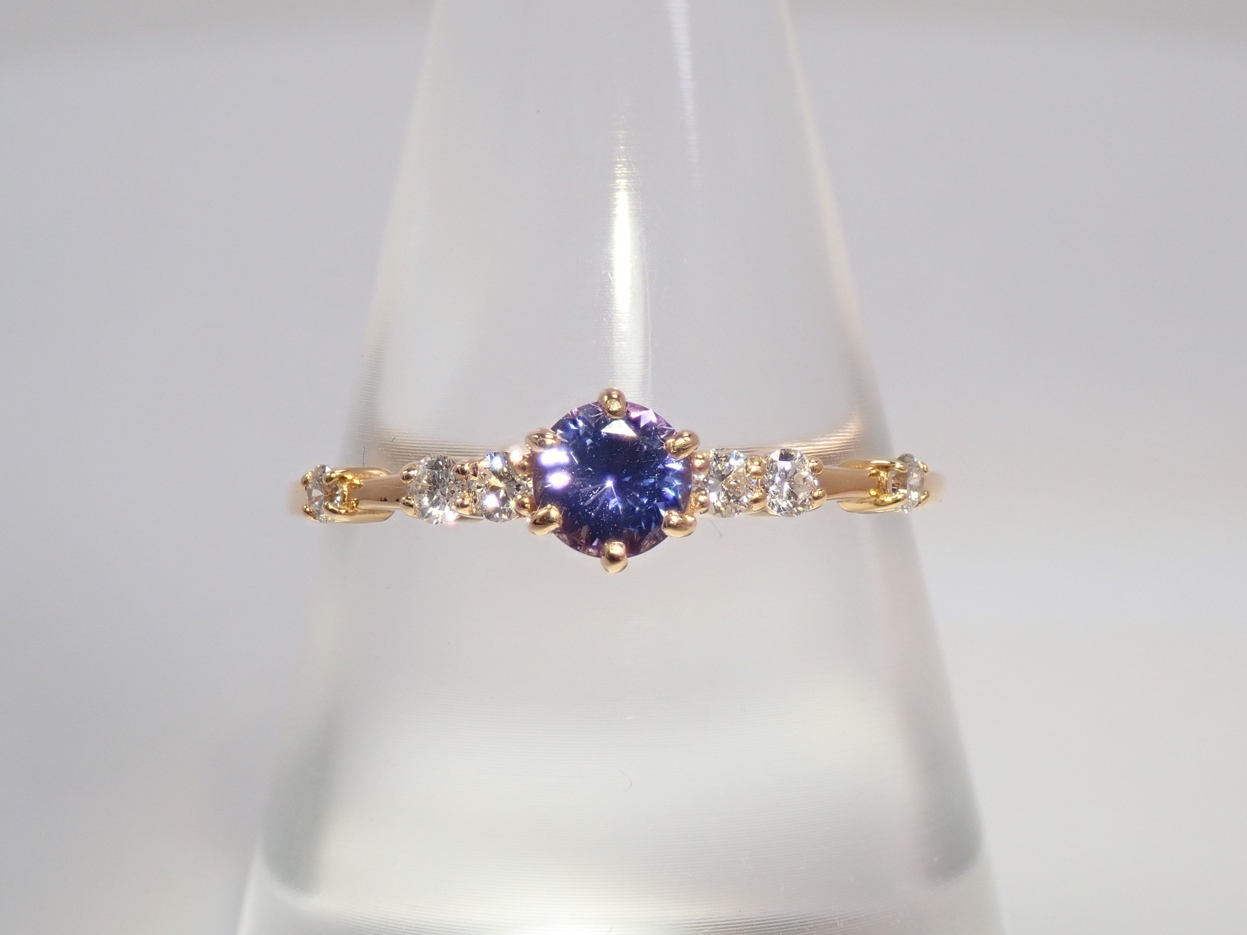 K18 タンザナイト 4.0mm/0.25ct ・ダイヤモンド0.14ctリング 鑑別書
